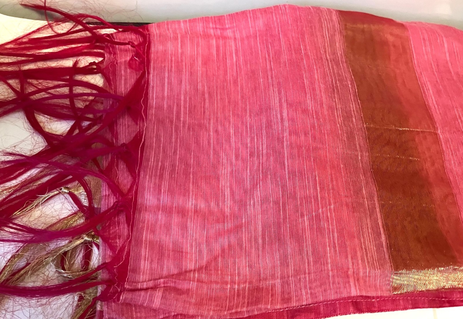 Hijab Viscose Scarf Shawl with Fringe & Metallic Strips Dubai Style Pink 36×90″