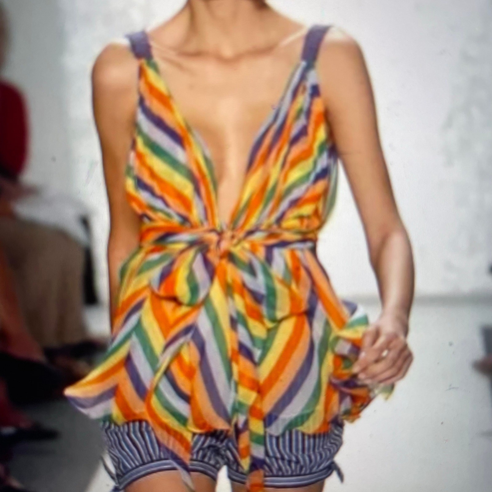 Tibi Rainbow Stripe Silk Gauzy Chiffon Swing Tank Top 4