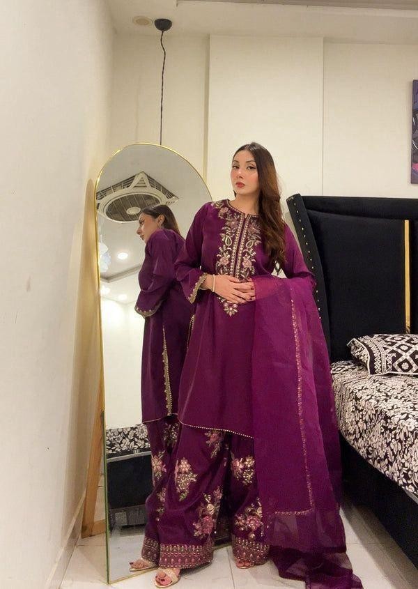 3 PIECE PAKISTANI DESIGNER FARSHI SHALWAR SUIT
