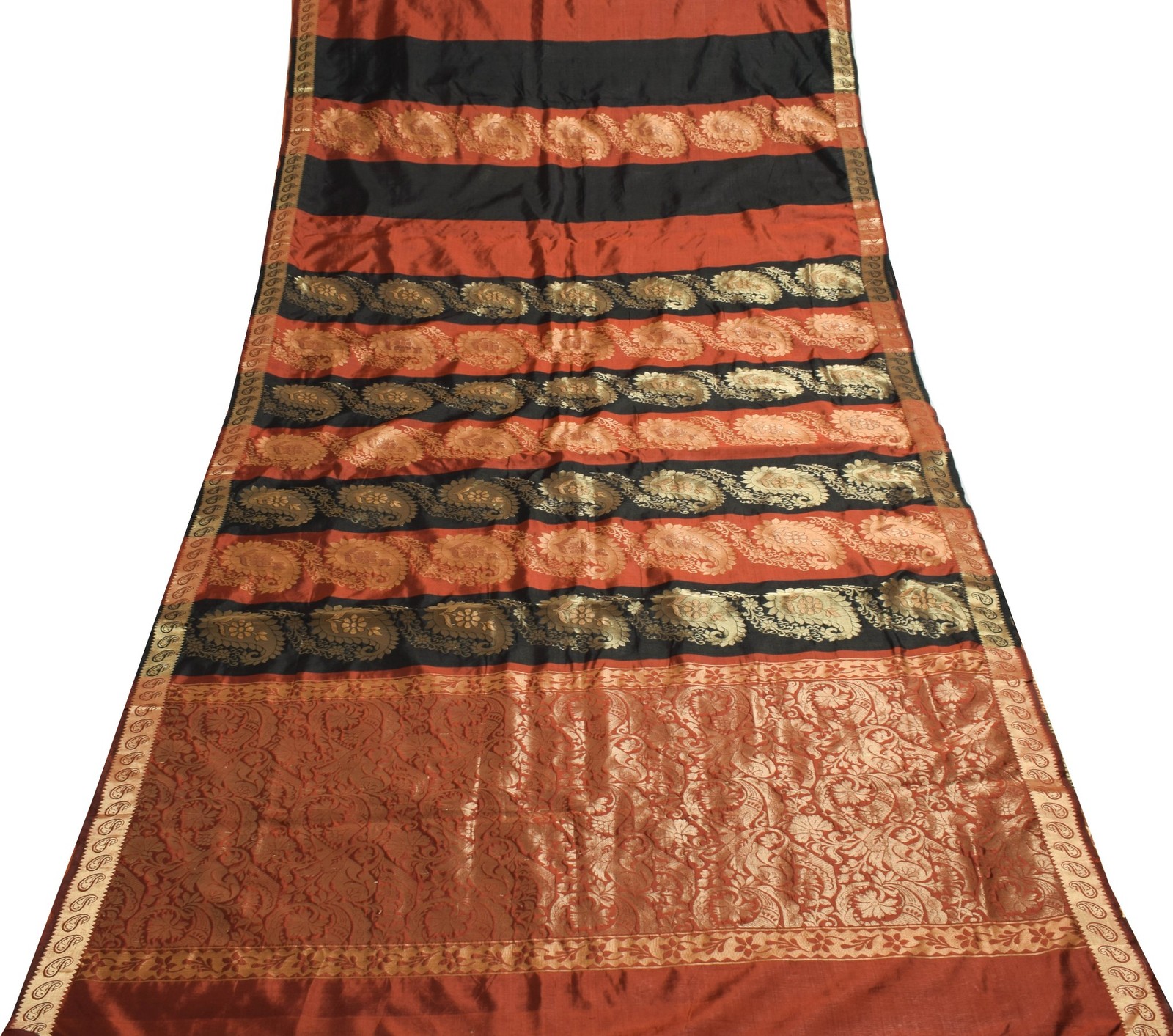 Sushila Vintage Black Maroon Wedding Wear Saree Pure Silk Brocade Sari Fabric