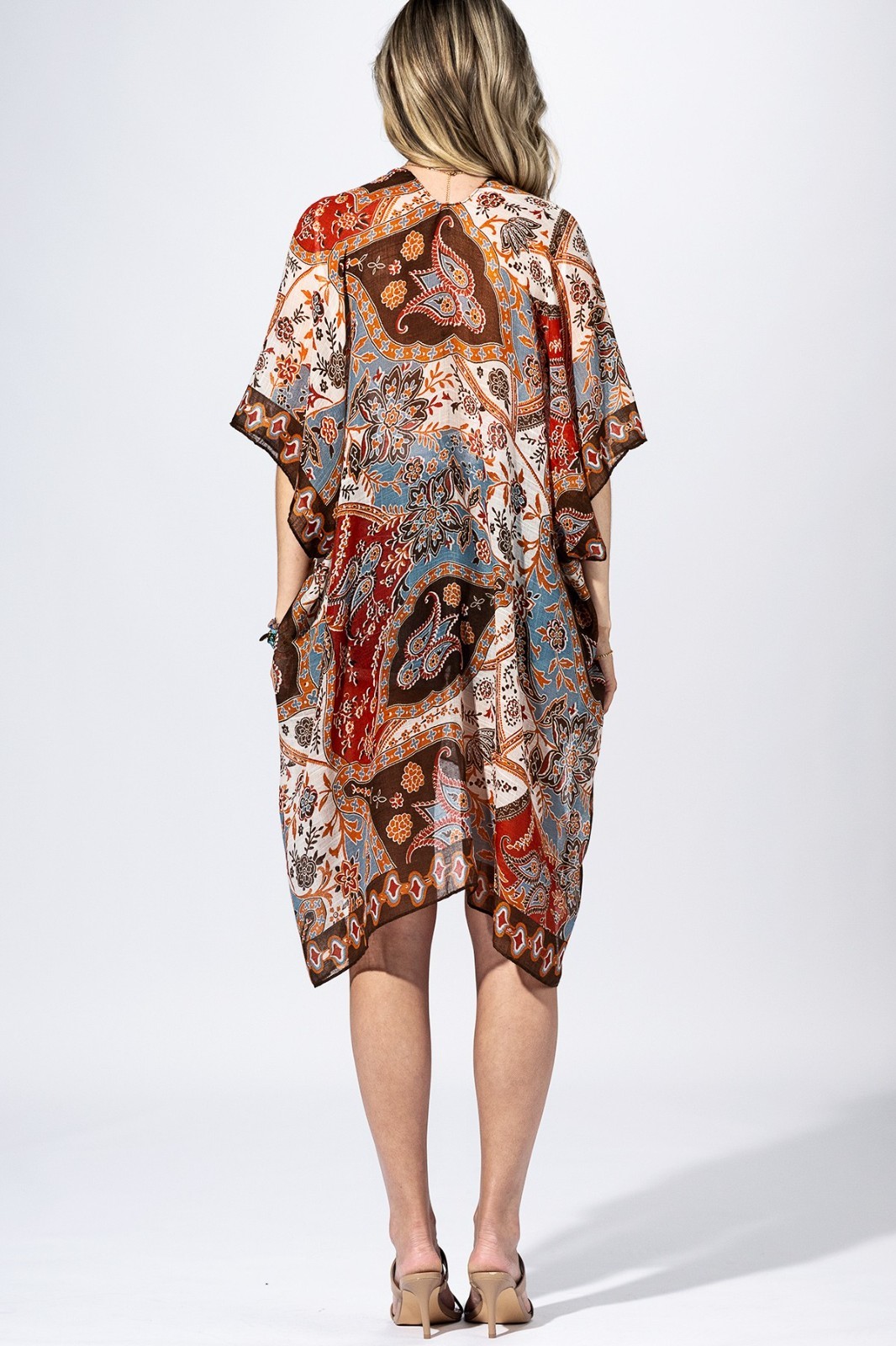 Boho Paisley Patchwork Hippie Retro Multi Color Kimono Wrap Top Plus Reg OS NWT