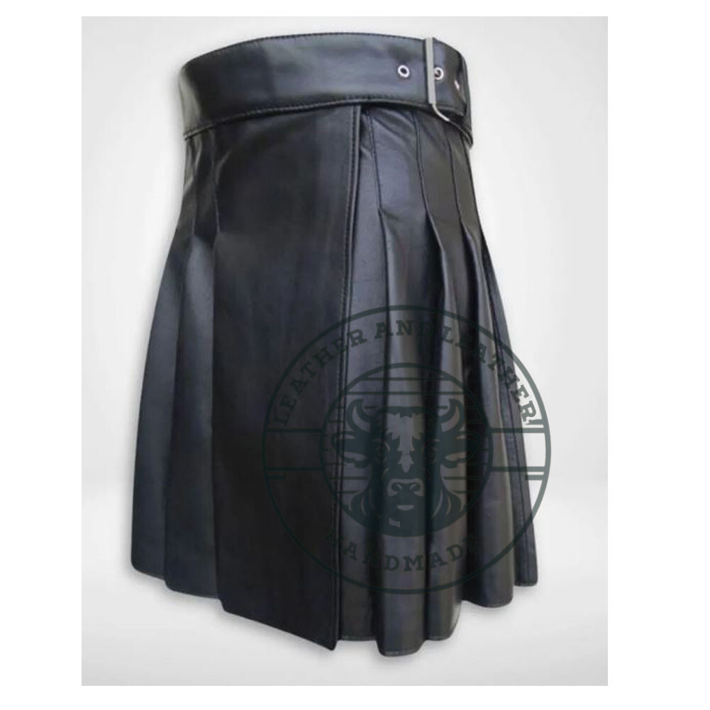 Classic Men’s Black Handmade Leather Kilt, Premium Genuine Leather Kilt