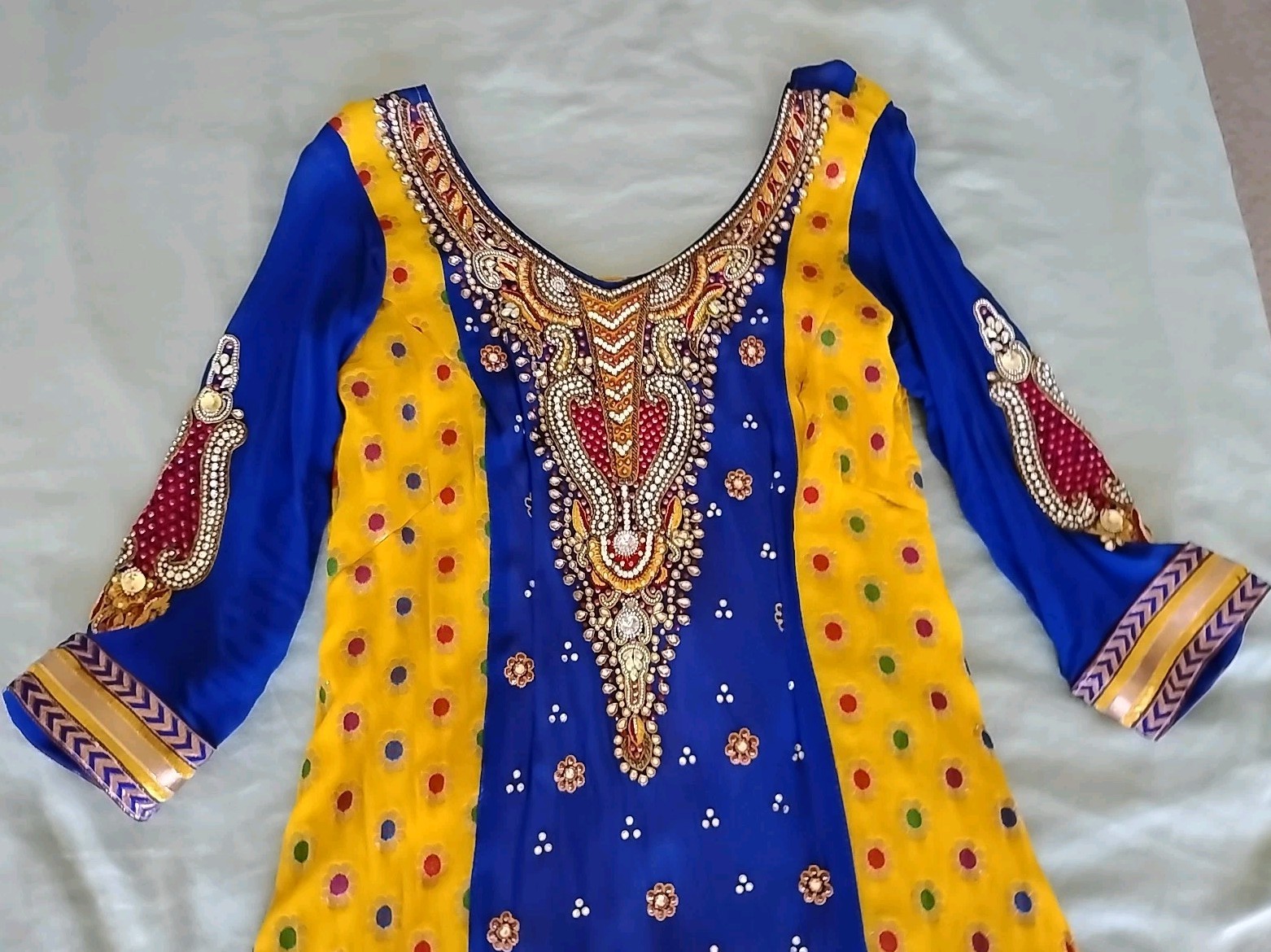 India Made Rhinestone Bead Embroider Saree Royal Colors ~ Going Out Of Business