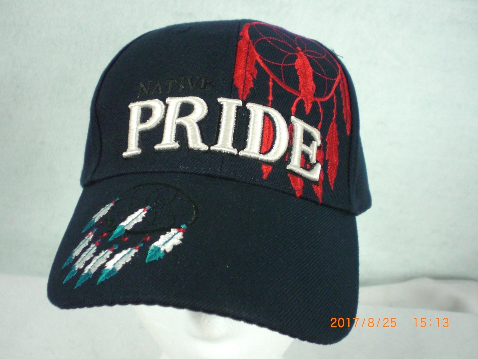 Ball Cap, Indian Design, Dream Catcher with Feather Drops, Navy Blue