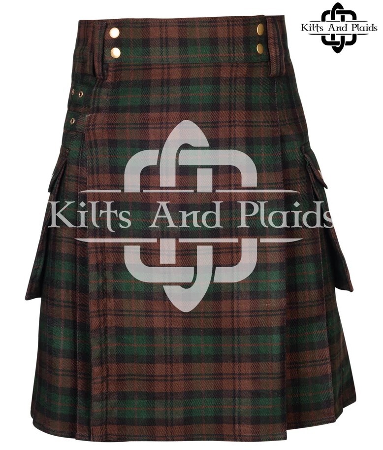 BROWN WATCH Tartan Utility Kilt Scottish Utility Kilt Cargo Pockets Kilts