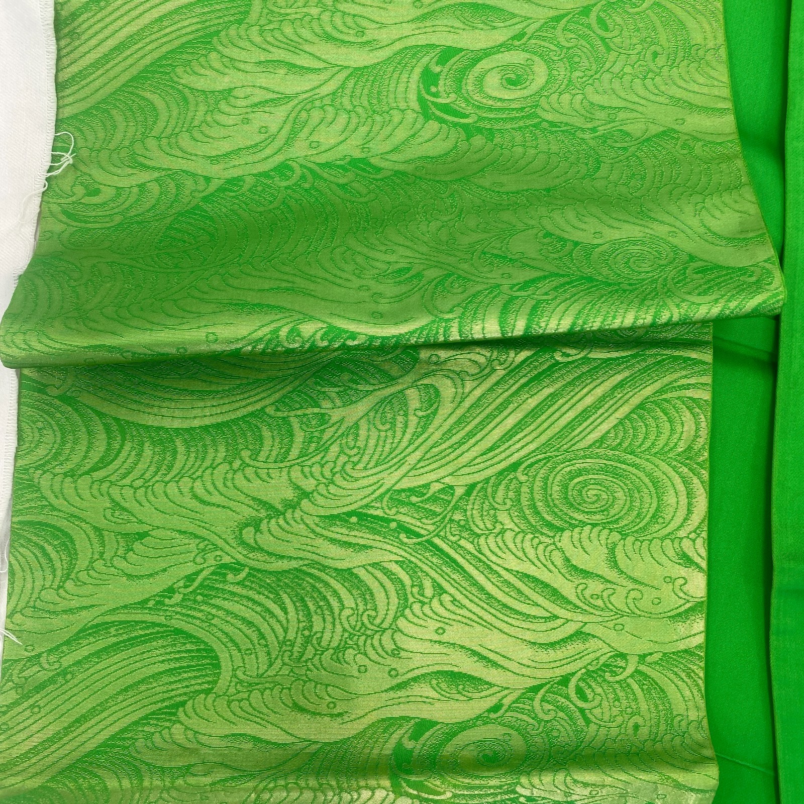 Japanese Vintage Kimono Fukuro Obi Silk Green Traditional Authentic 163 x 12 in