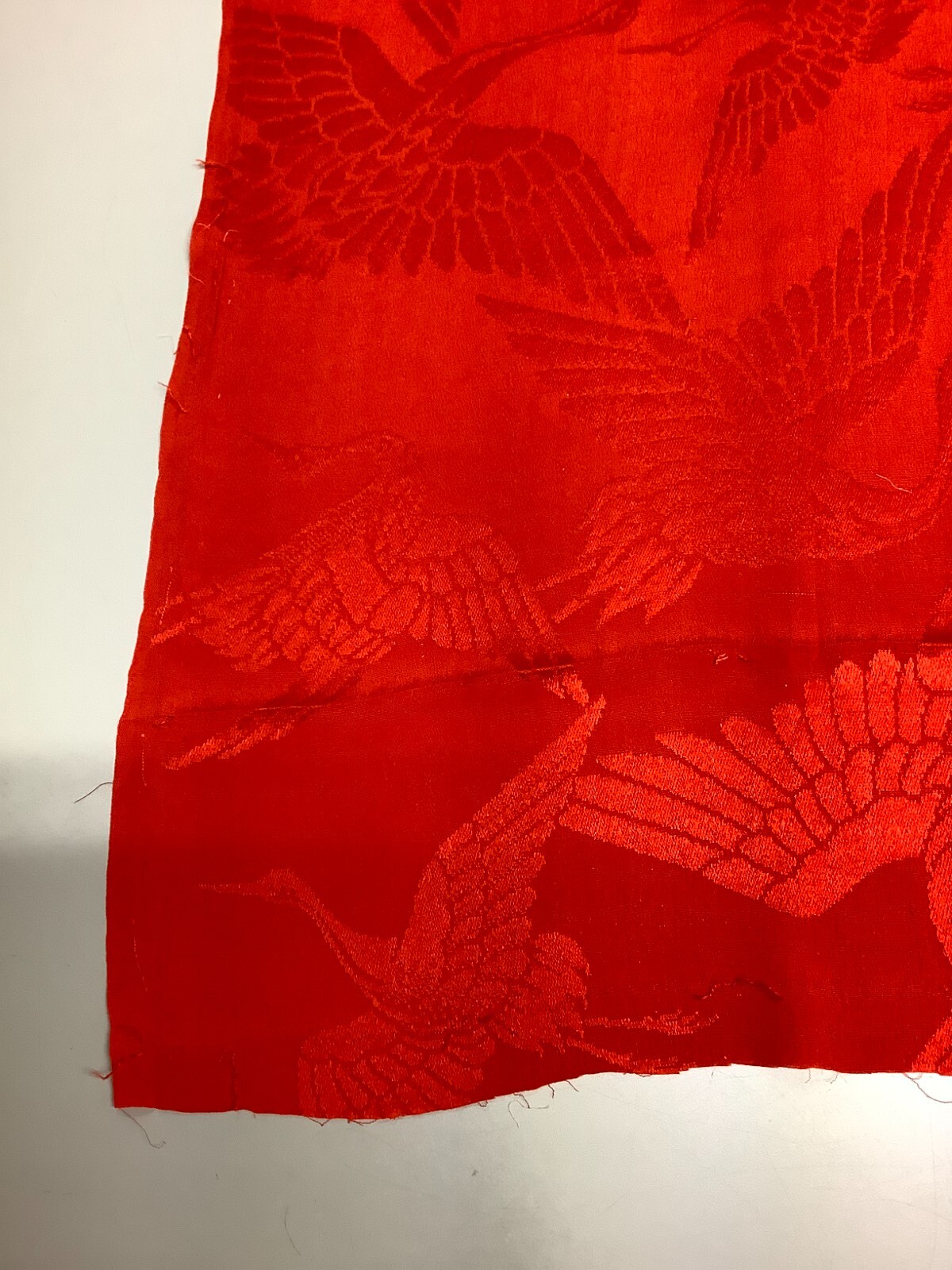 Japanese Vintage Kimono Fabric cloth Boro silk red crane scrub 52.7×12.9inch