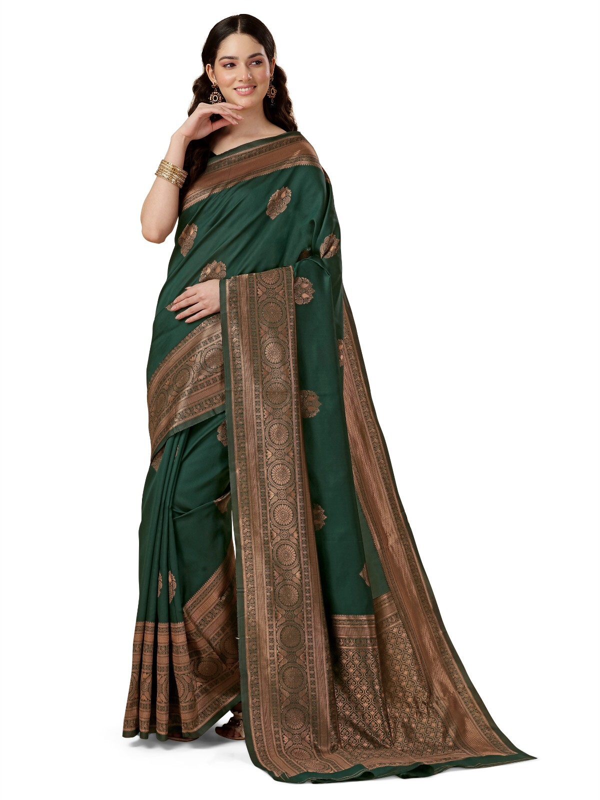 Areca Designer Copper Chakra Butto Silk saree blouses women Saree Cut- 5.5 Meter