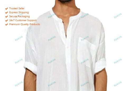 MenBoys White Color Indian Top Shirt Solid Kurta Mens Wear Cotton Kurta