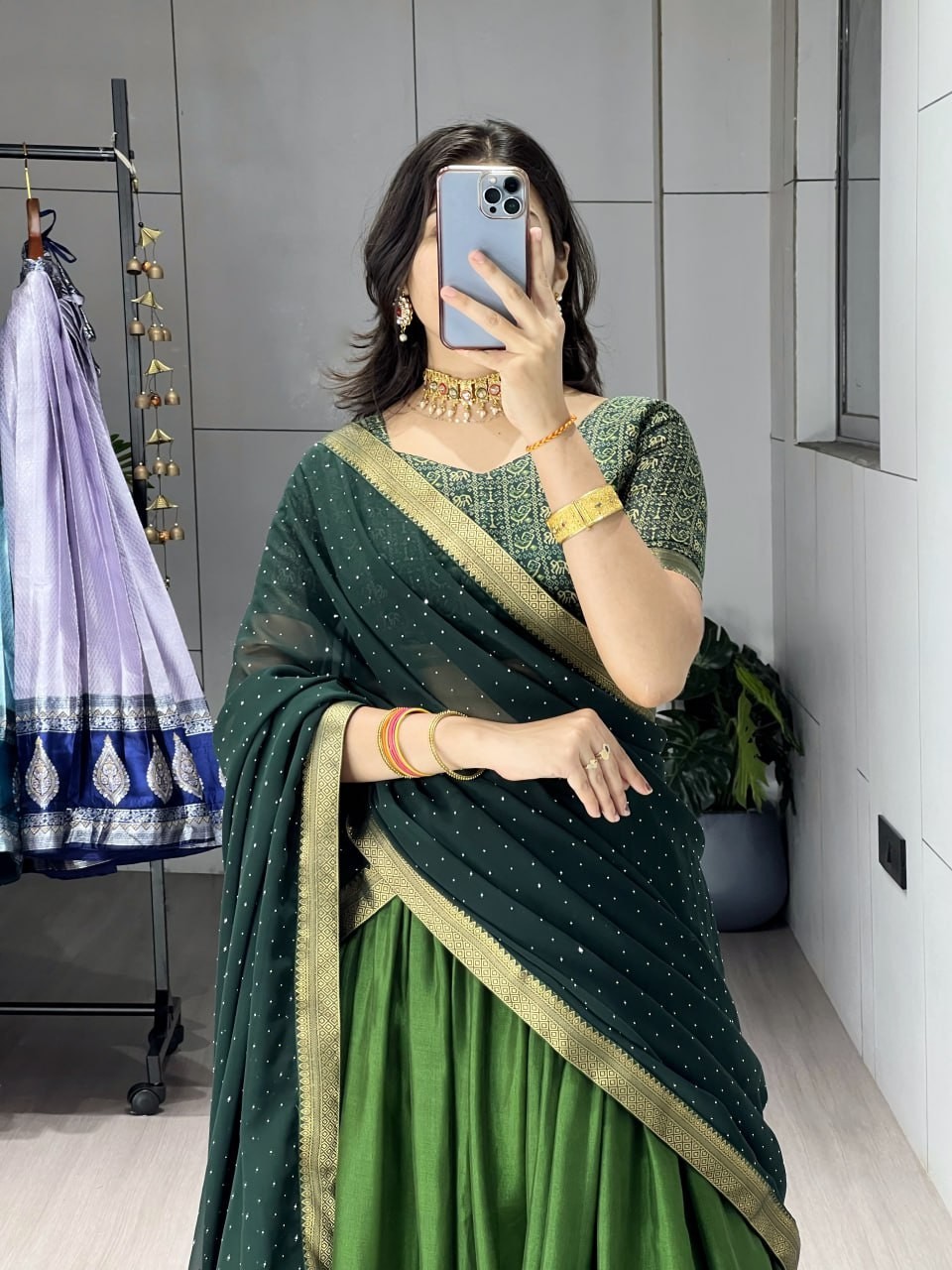 Cotton Lehenga Choli With Georgette Sparkle Dupatta outfit