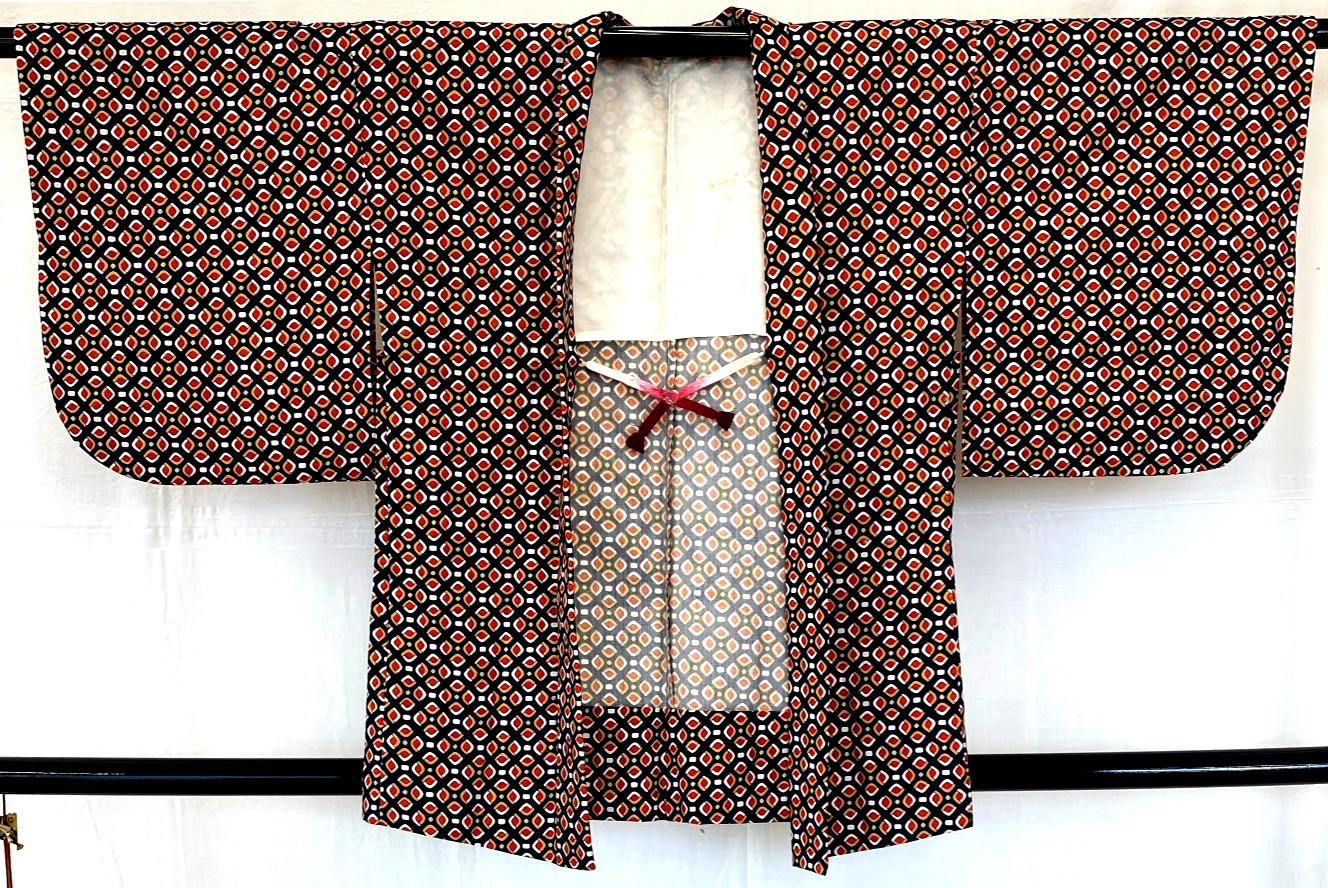 Japanese Vintage Kimono Haori Jacket Polyester Navy Traditional Drit 31 in