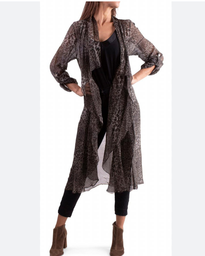 Gigi Moda Amalfi Silk Blend Leopard Print Sheer Duster Kimono Cardigan Size OS