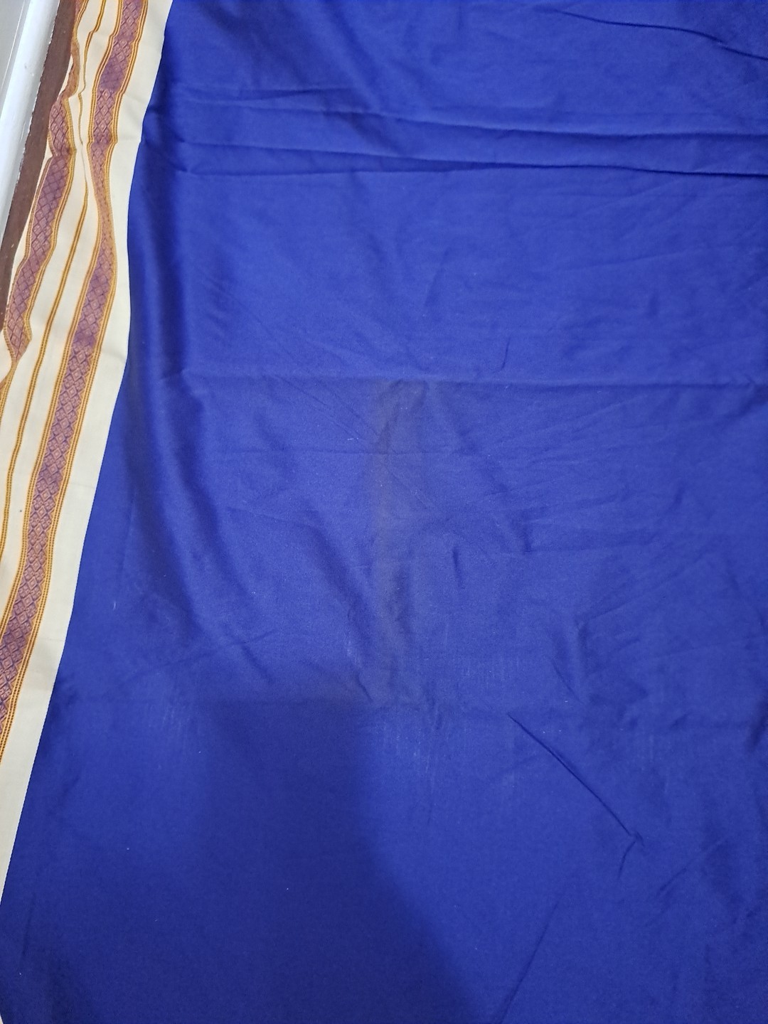 Set Of 3 Dark Blue & Beige Indian Saree Fabric Approximately 6.3 Yards Each