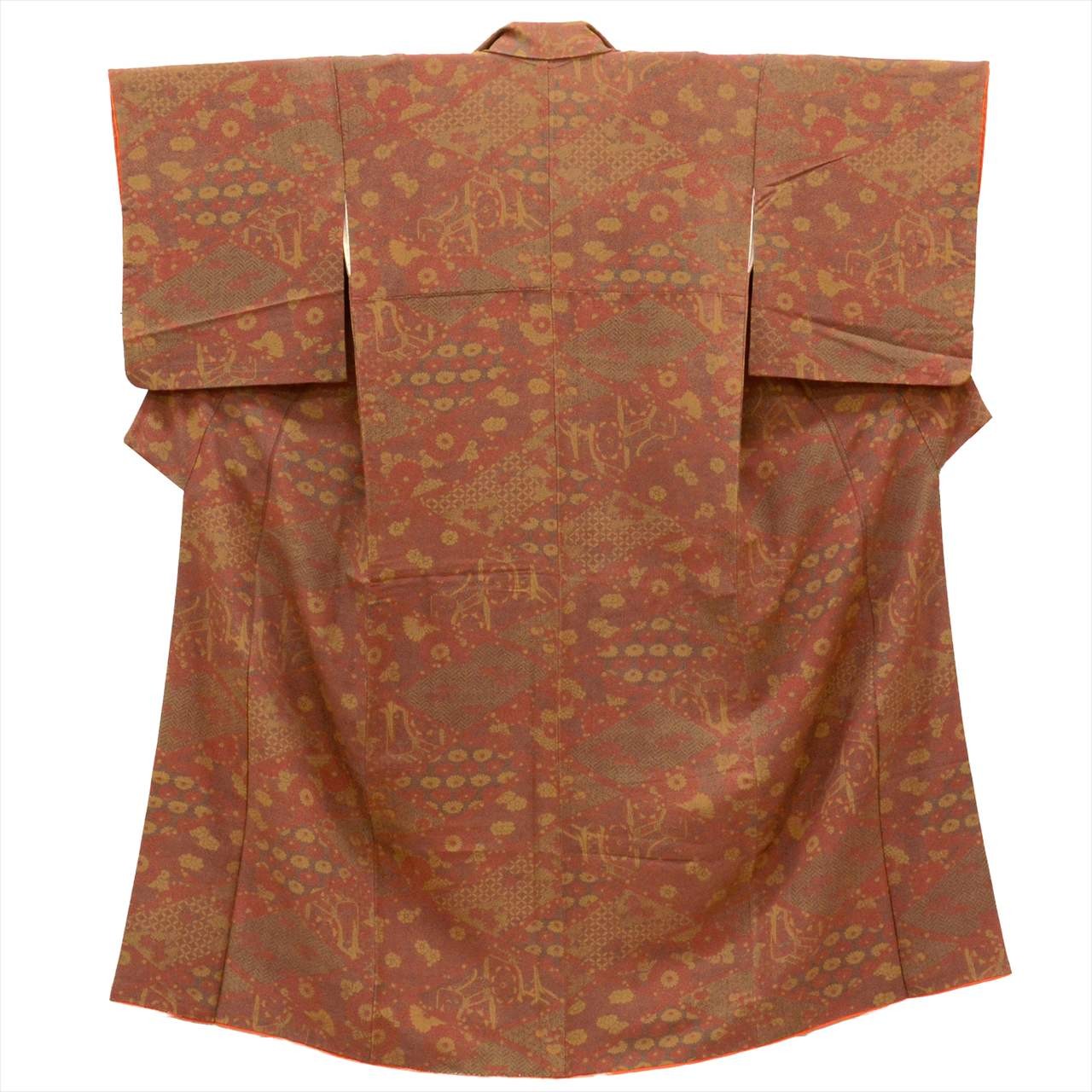 Vintage Japanese Kimono | Komon | Red Brown Silk Crepe | Sustainable | uu0675b