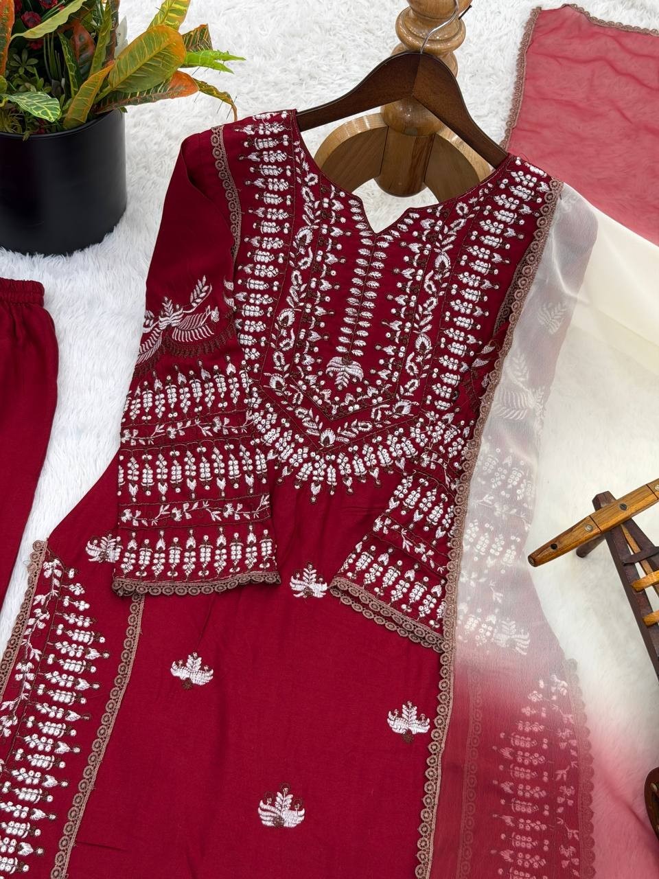 New Launch Rayon Cotton Maroon Salwar Kameez With Dupatta For Indian Party Wear