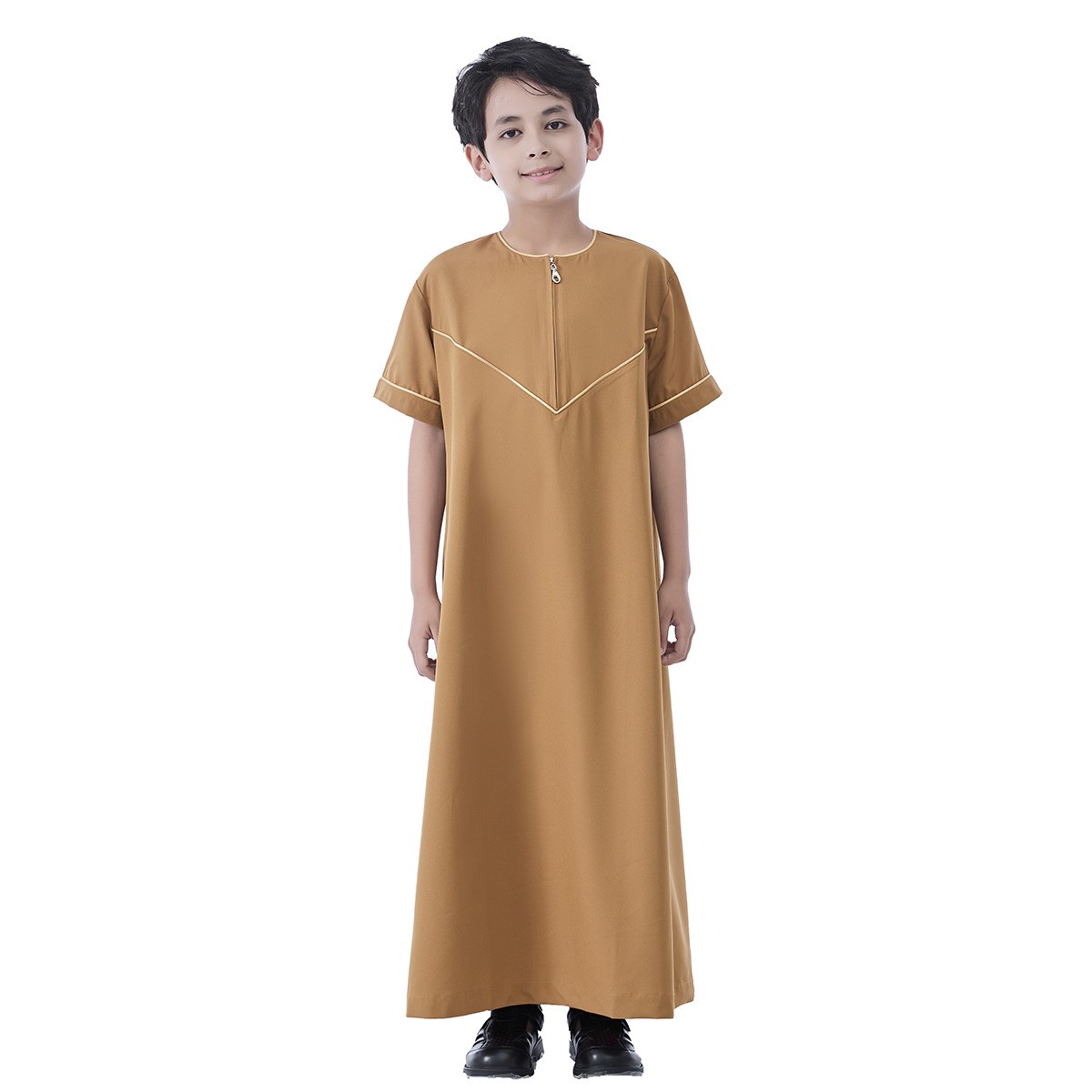 Eid Muslim Boy Robe Fashion Arab Jubba Thobe Short Sleeve Abaya Islamic Clothing