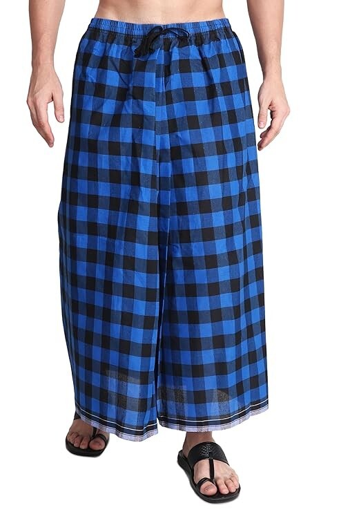 Elastic Premium Cotton Lungis With Dual Pocket, Pack Of 1 ( Blue )