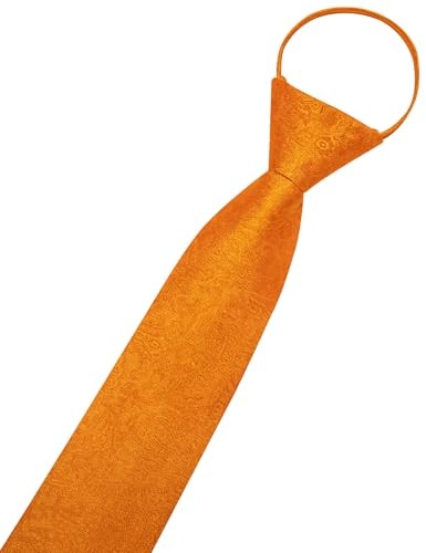Zipper Ties for Men Pre-Tied Tie Set Silk Paisley Adjustable Light Orange