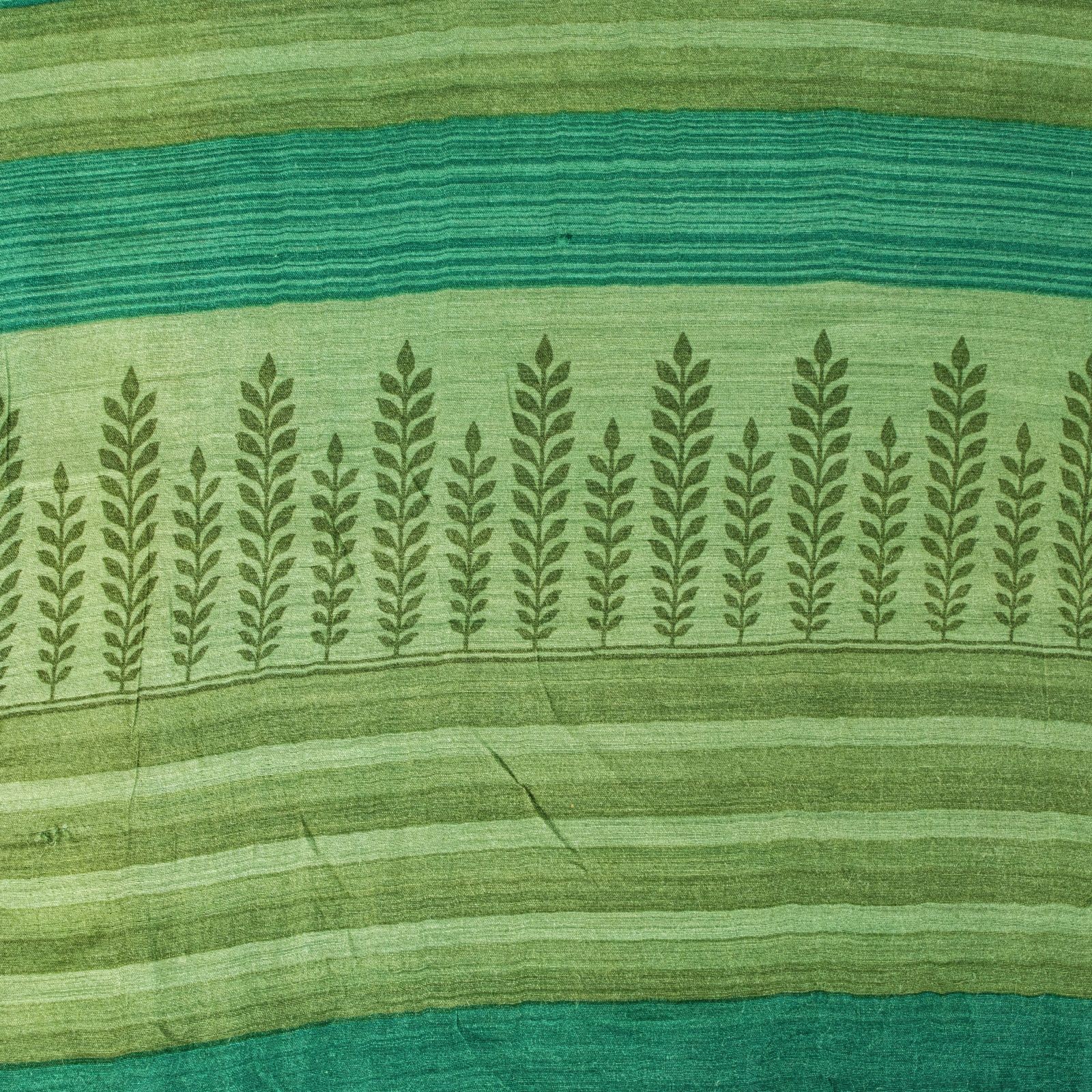 Sanskriti Vintage Saree Green Soft Pure Woolen Floral Printed Sari 5.5+Yd Fabric