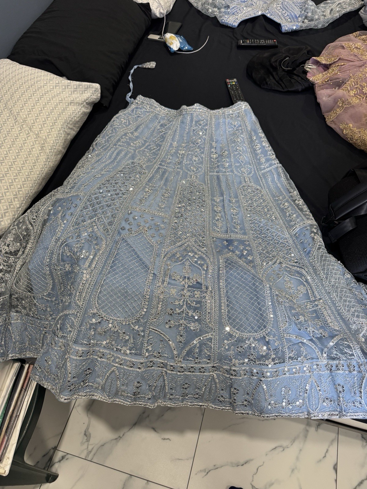 Blue And Silver Lengha
