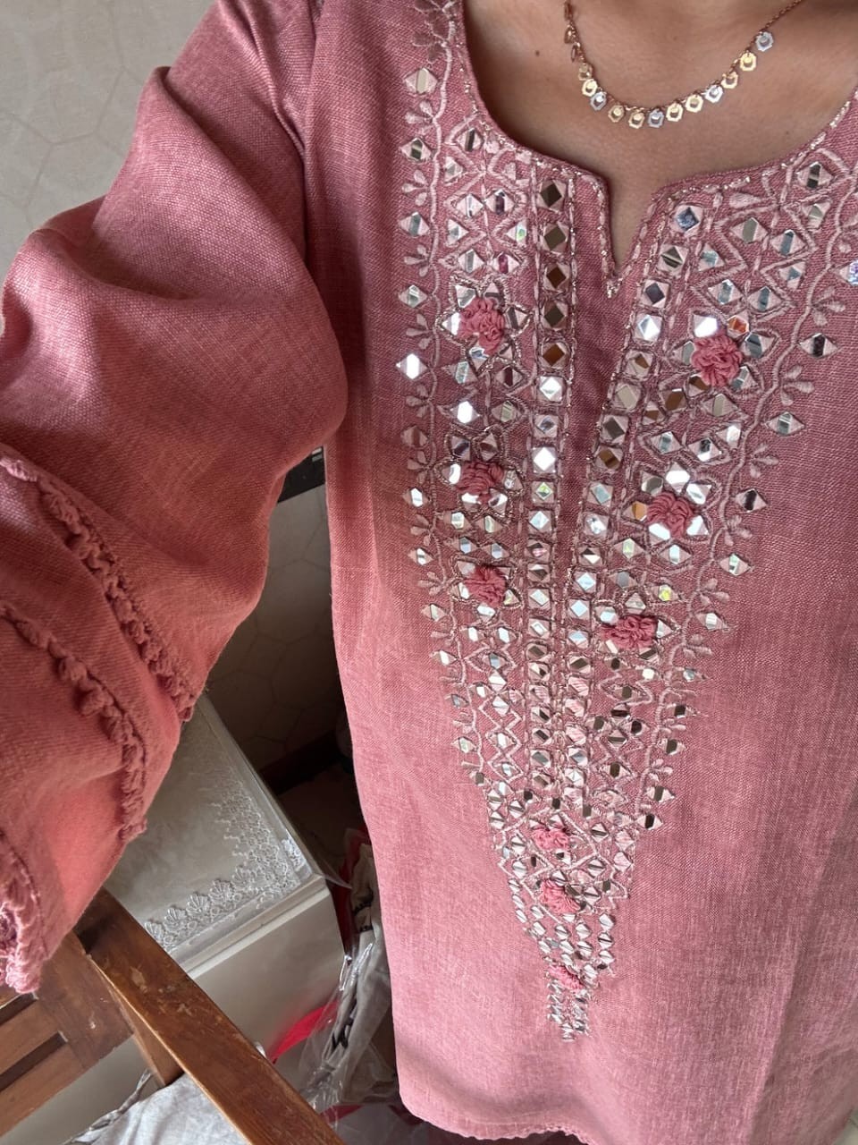 Beautiful Mirror Embroidery Work Kurta Set Indian Women Ethnic Kurti Palazzo Set
