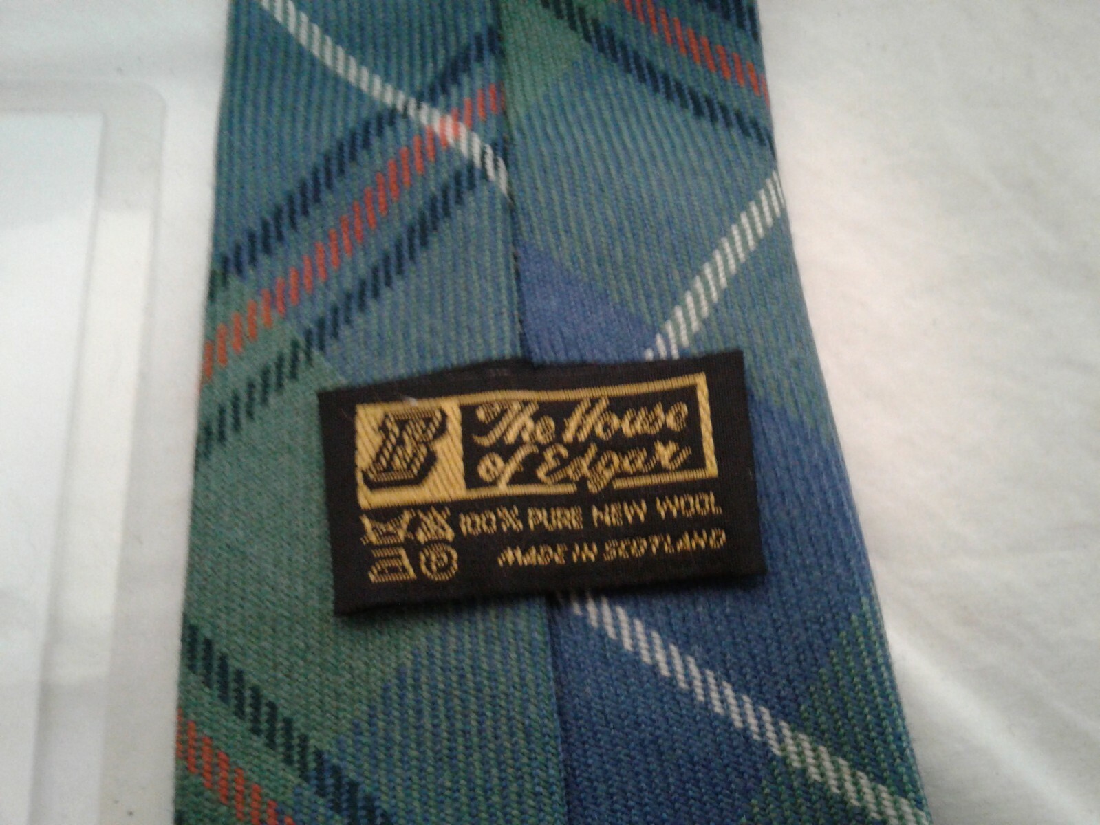Vintage House of Edgar necktie 100% wool tartan plaid blue/green Scotland pre A