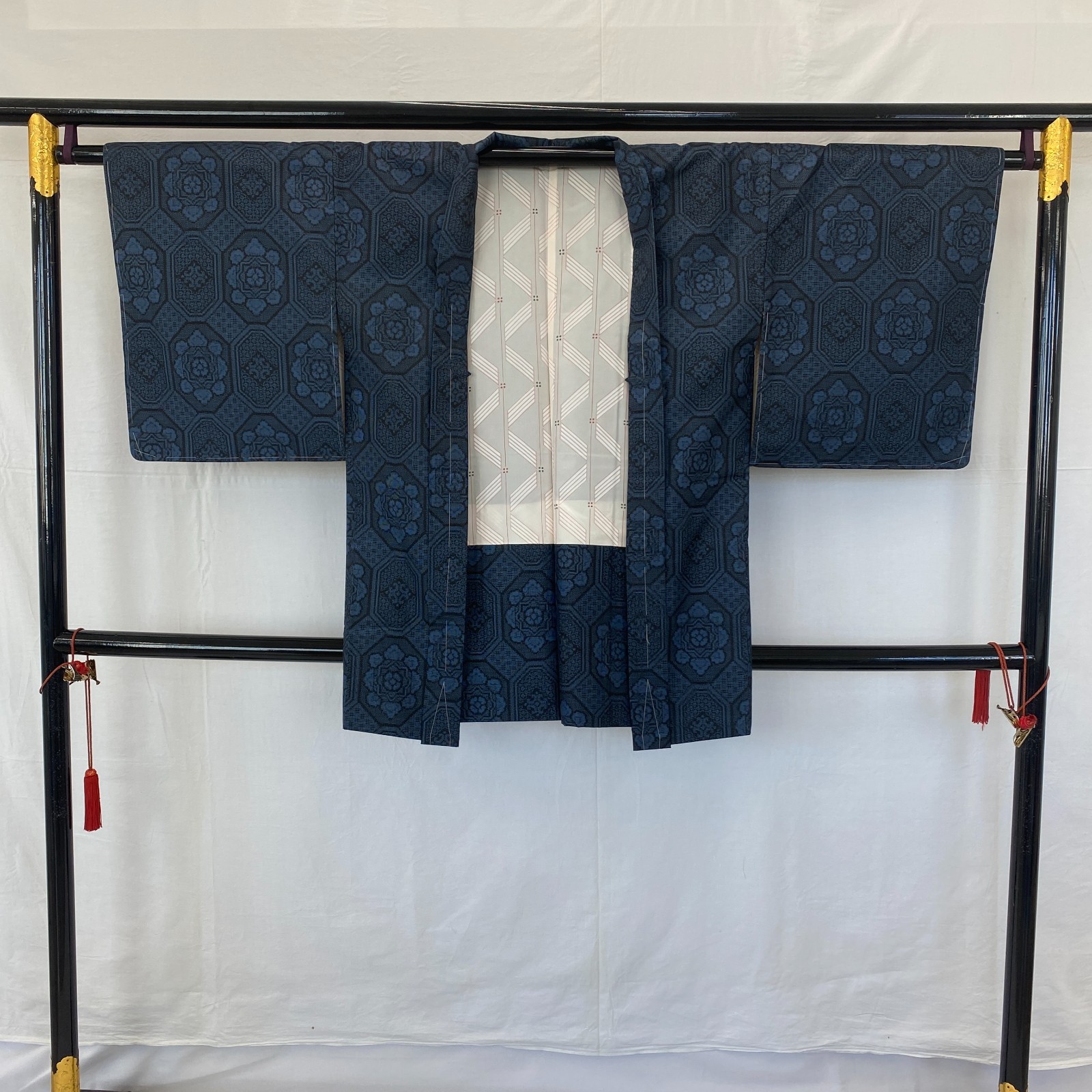 Japanese Vintage Kimono Haori Jacket Silk Blue Oshima Traditional Authentic 33in