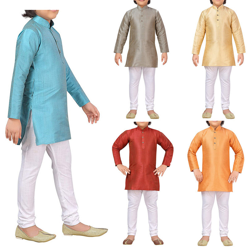 Cotton Kurta Pajama Set Solid Festive Dress Traditional Ethnic Wear For Boy Kids