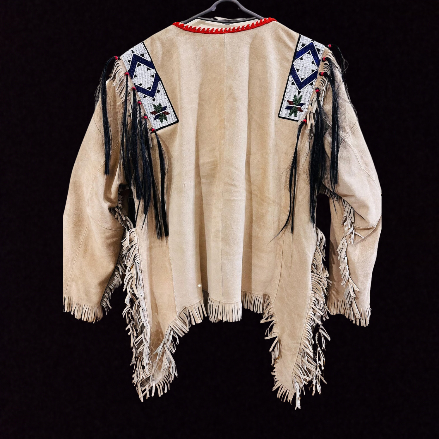 Native American Northern Plains Suede Fringe, Beaded Pow Wow Regalia War Shirt