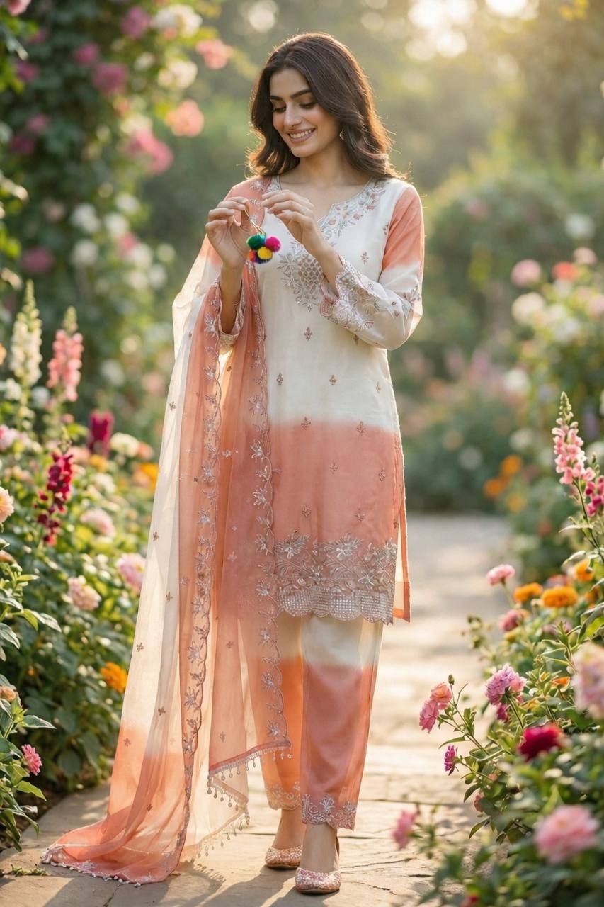 Presenting Pure Silk Salwar Kameez With Dusty Pink Dupatta For Festival Wear