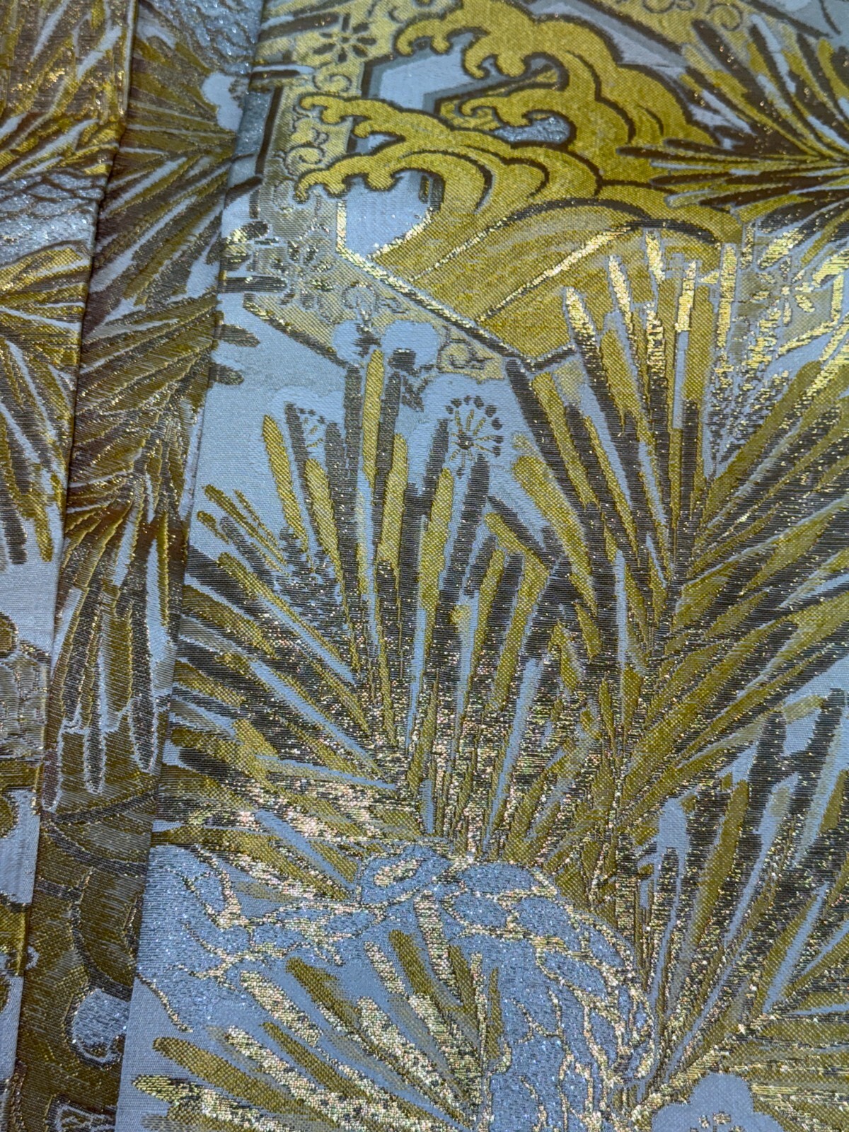 Japanese Vintage Kimono Maru Obi silk Gold Embroidery Reversible 153.5×11.8in