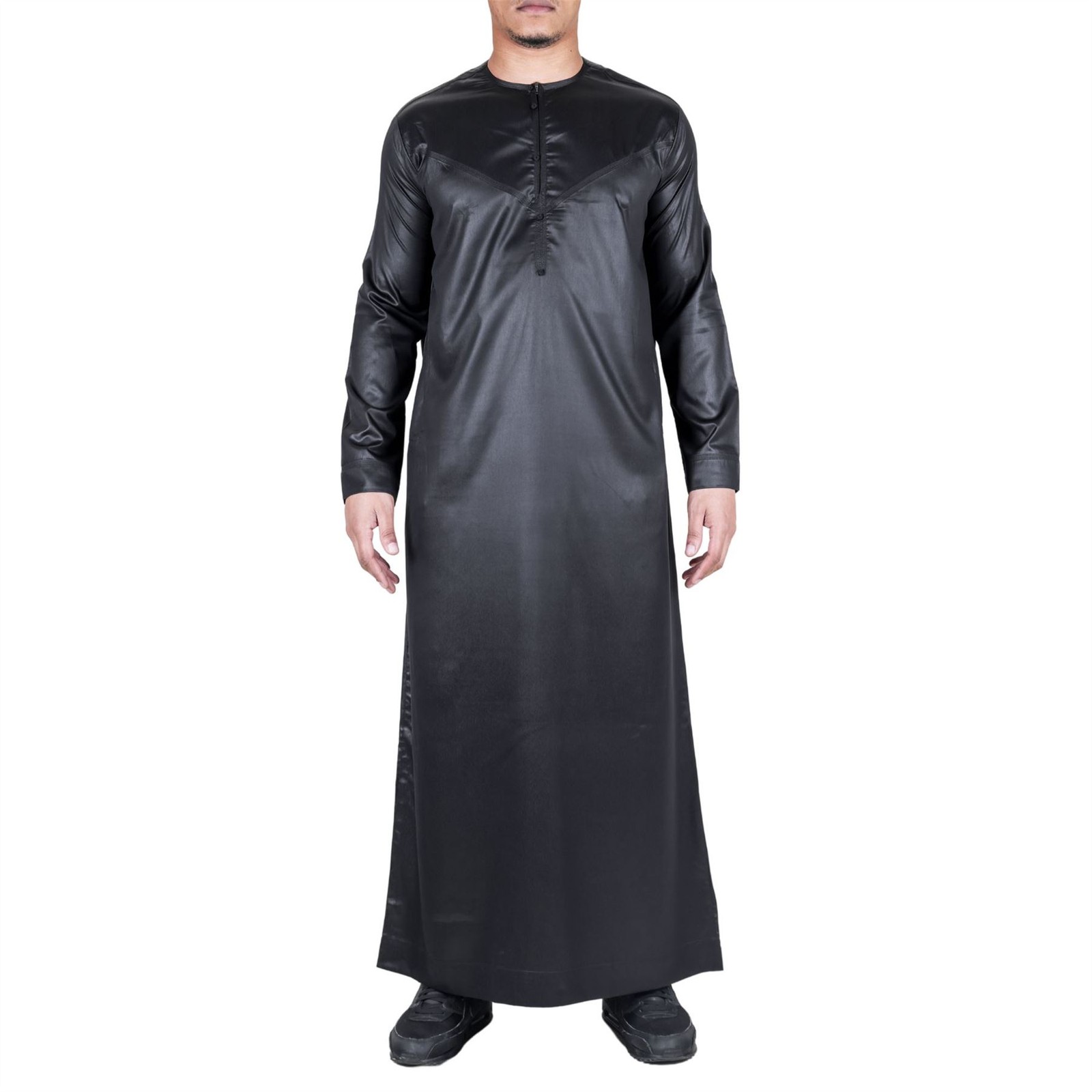 Men’s Black Satin Emirati Thobe Islamic Clothing | Thobez