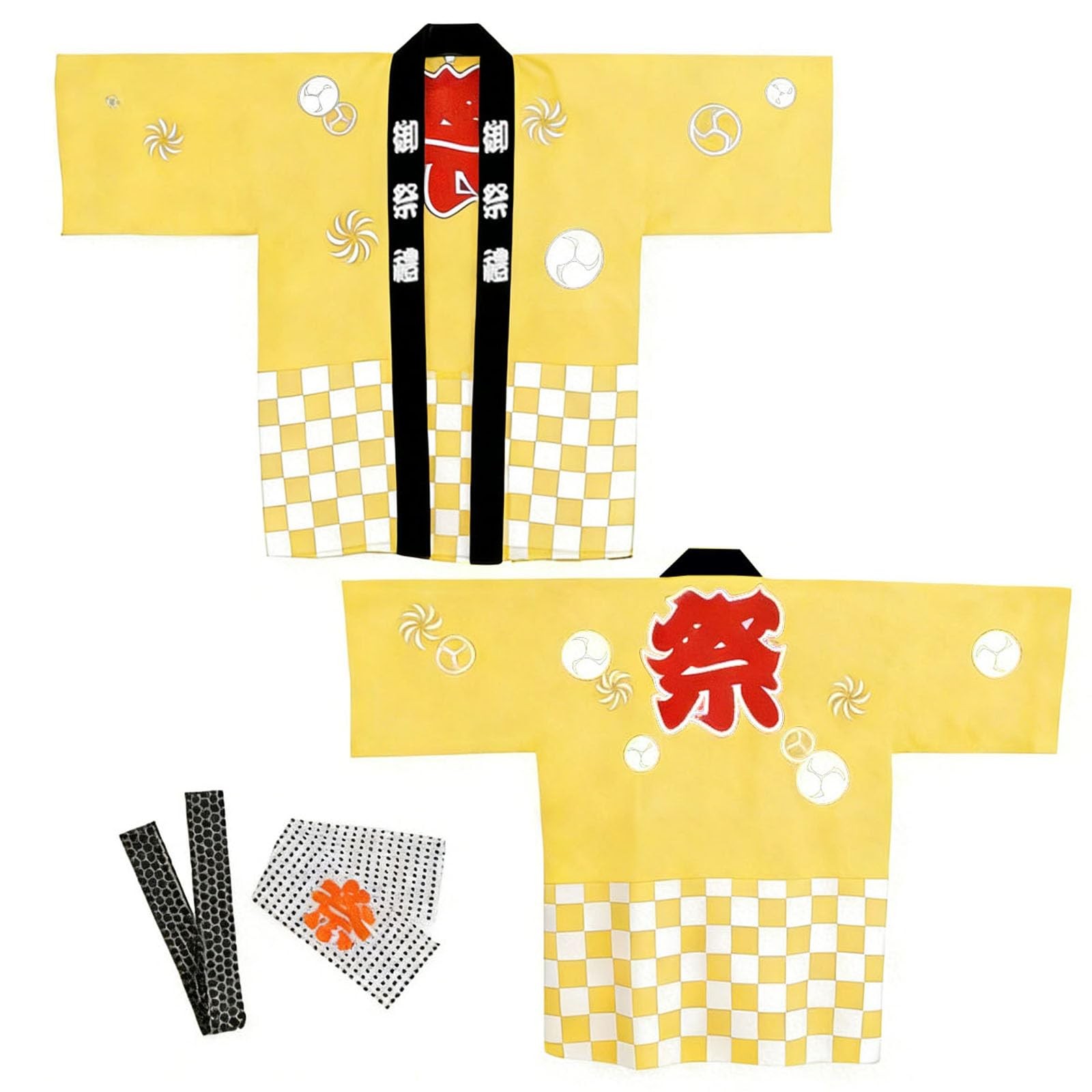 Matsuri Happi Coat 3pcs Set Japanese Festival Costume Unisex Yellow New