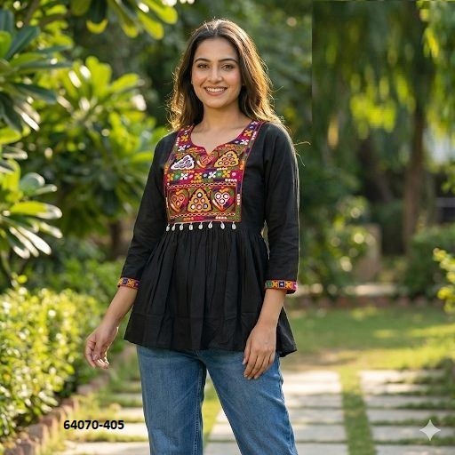 Indian Ethnic Stitched Women Short Kurta Black Casual Top Kurti