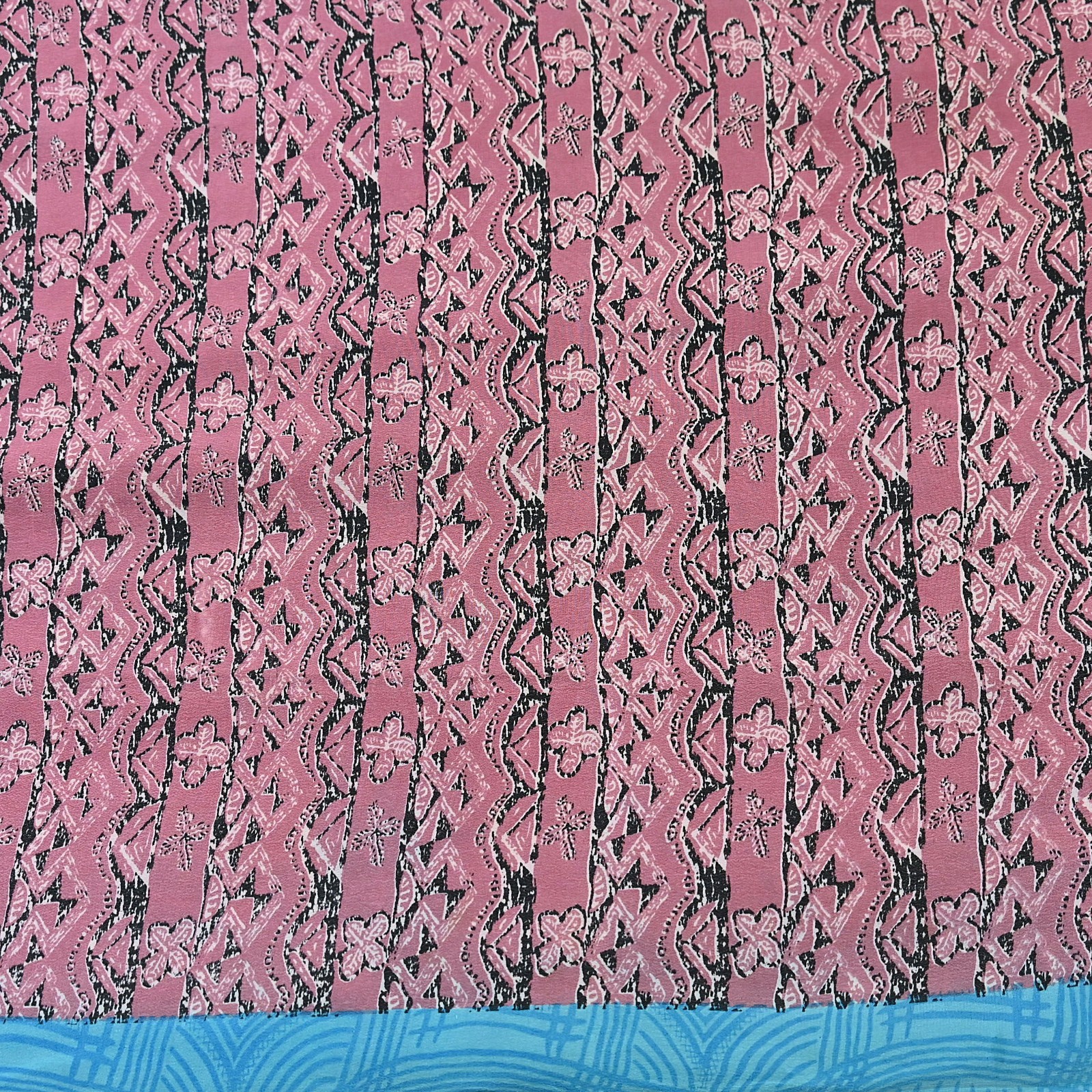 Indian Vintage Sari Pink & Black Pure Crepe Silk Printed Saree 5yard Sewing Soft