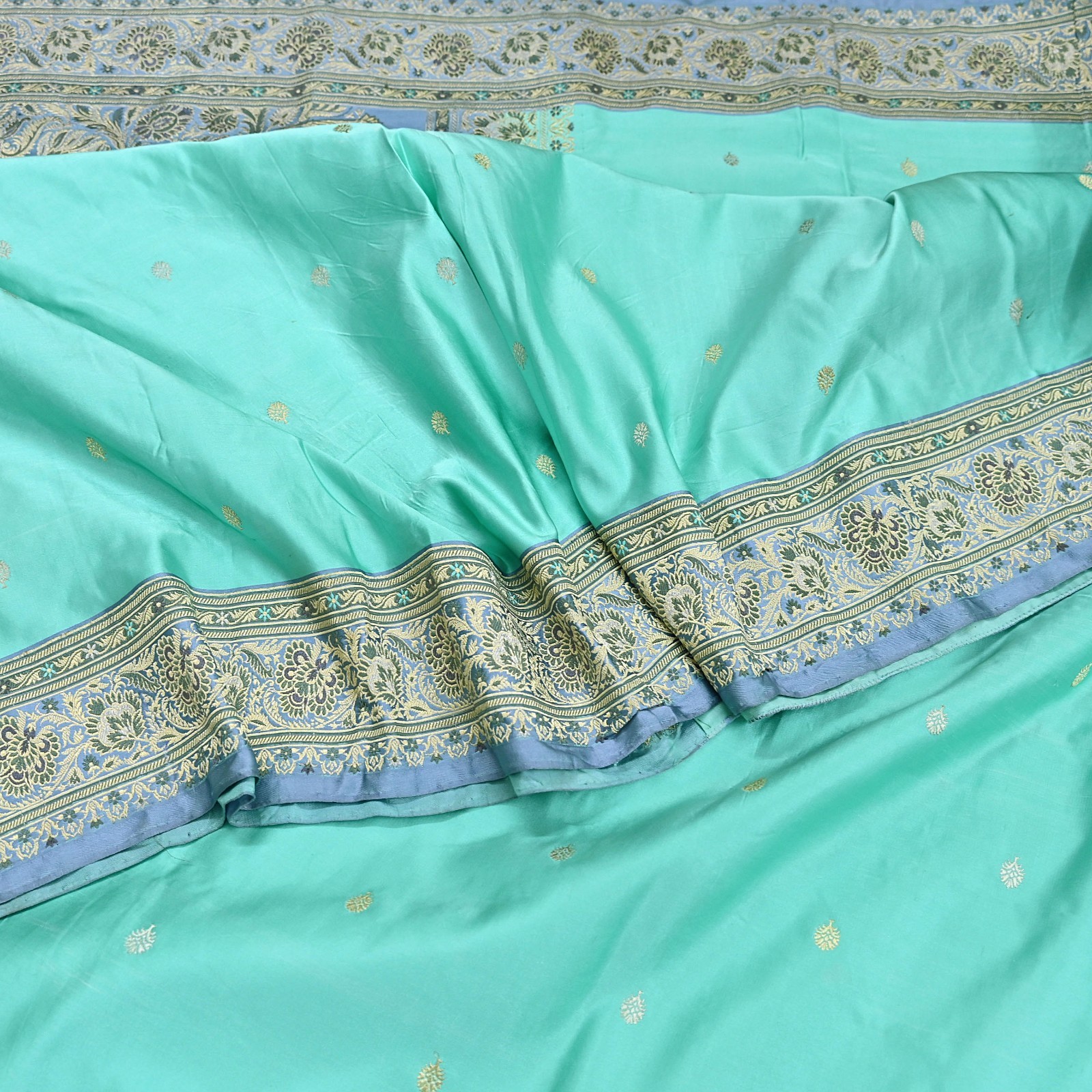 Indian Vintage Sari Heavy Pure Silk Woven Banarasi Brocade Saree Fabric 5Yd