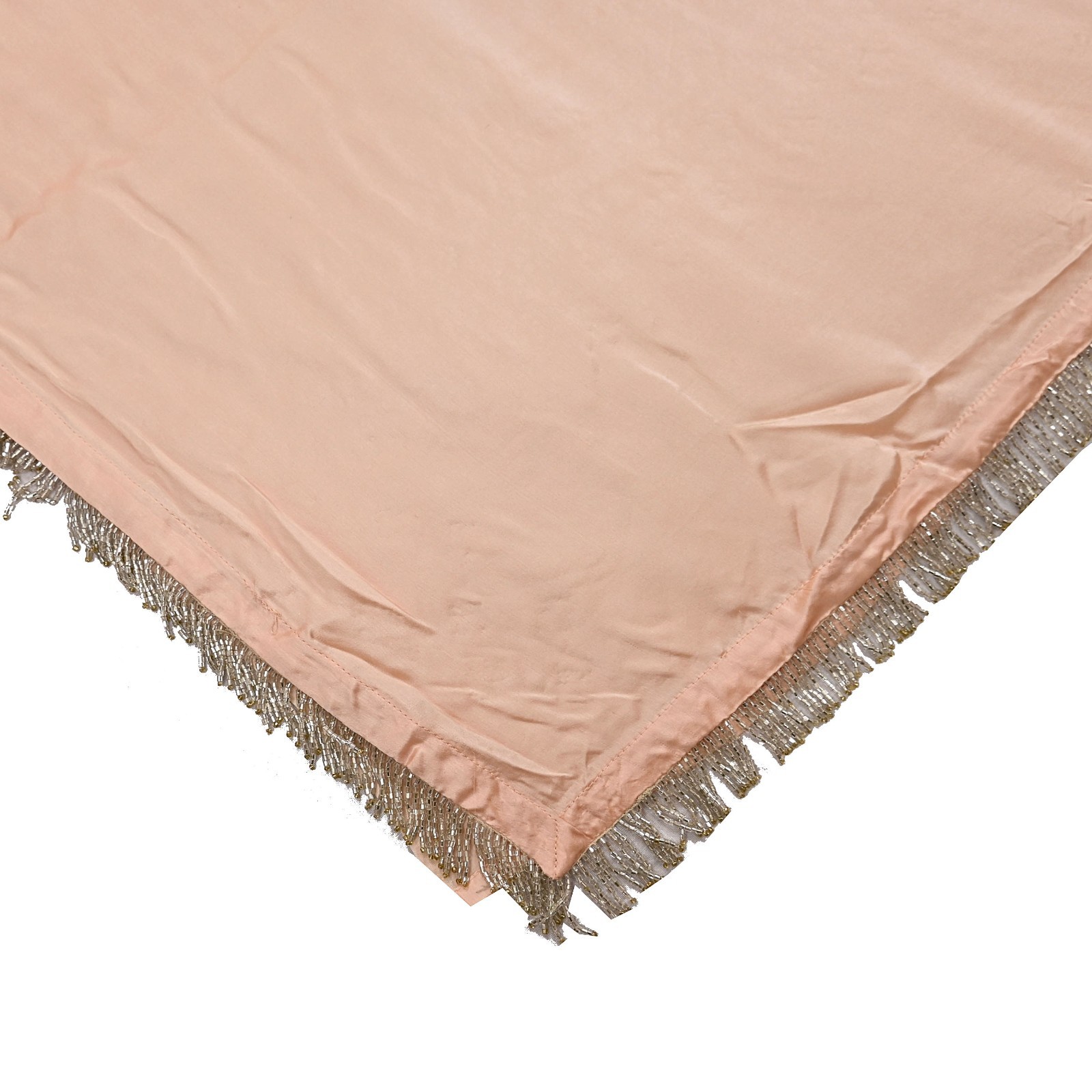 Rare Vintage Peach Pure Satin Silk Saree Hand Embroidered Fabric 5.5 Yards Sari