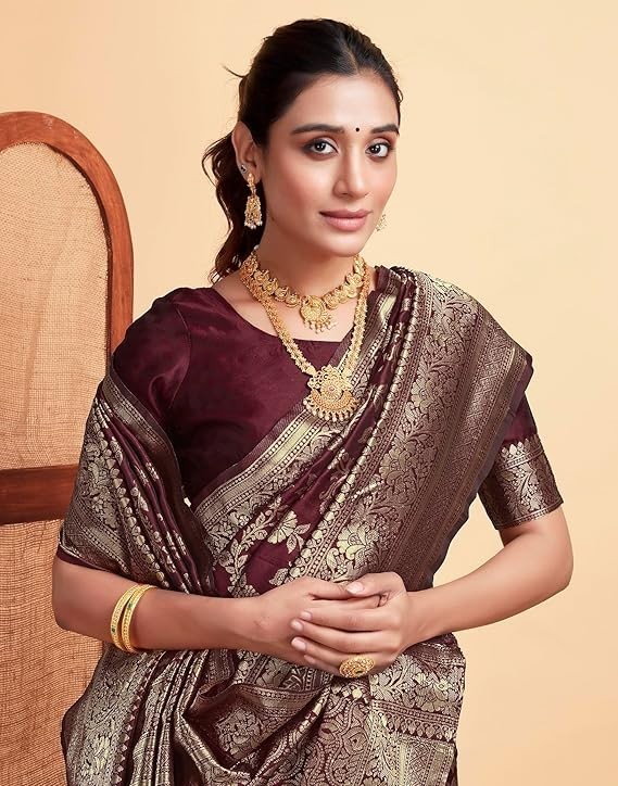 Women’s Banarasi Soft Silk Saree Pure Silk with Unstitched Blouse Piece