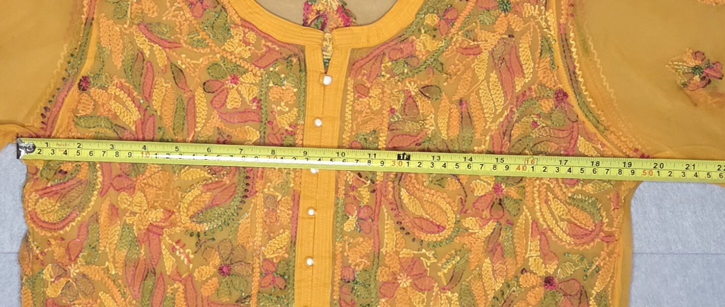 Bollywood Pakistani/India Kurta Sheer Embroided Pull Over Orange Floral Design