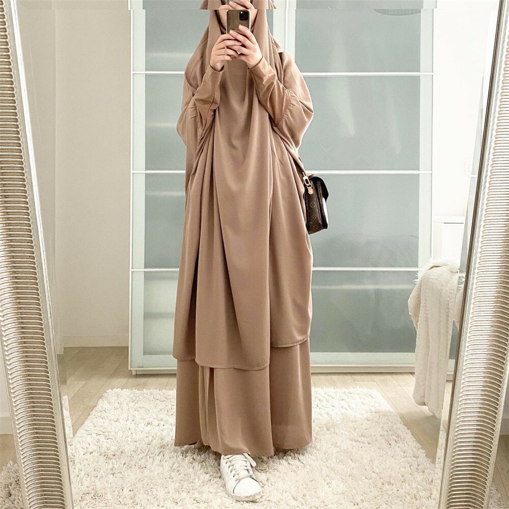 Muslim Khimar Robe Prayer Dress Set Women Overhead Hijab Abaya Niqab Burqa