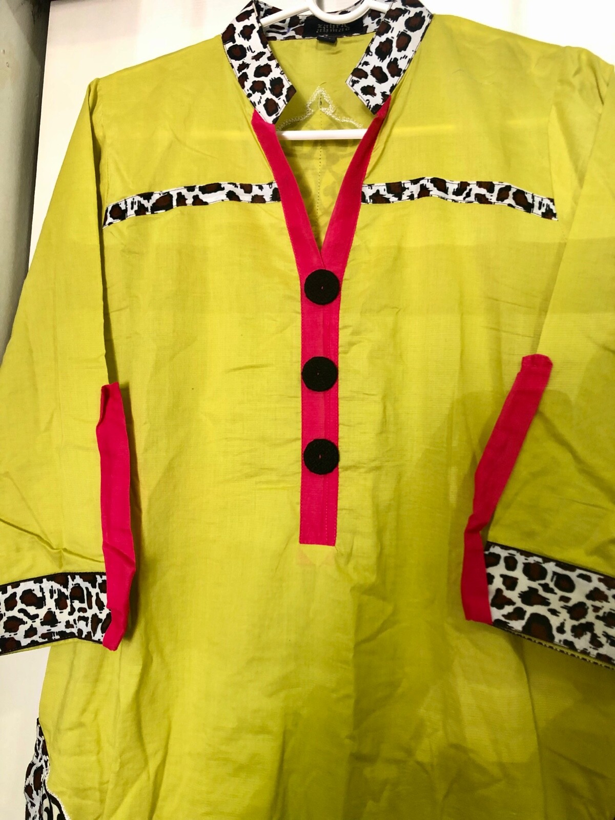 Pakistani Zahra Ahmad Bright Green Cotton Kurta with Zebra prints (Eid Sale)