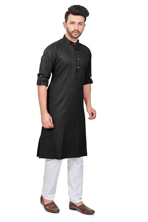 100% Cotton Ethnic Kurta Pyjama, Solid Straight Long Knee Length Full Sleeves