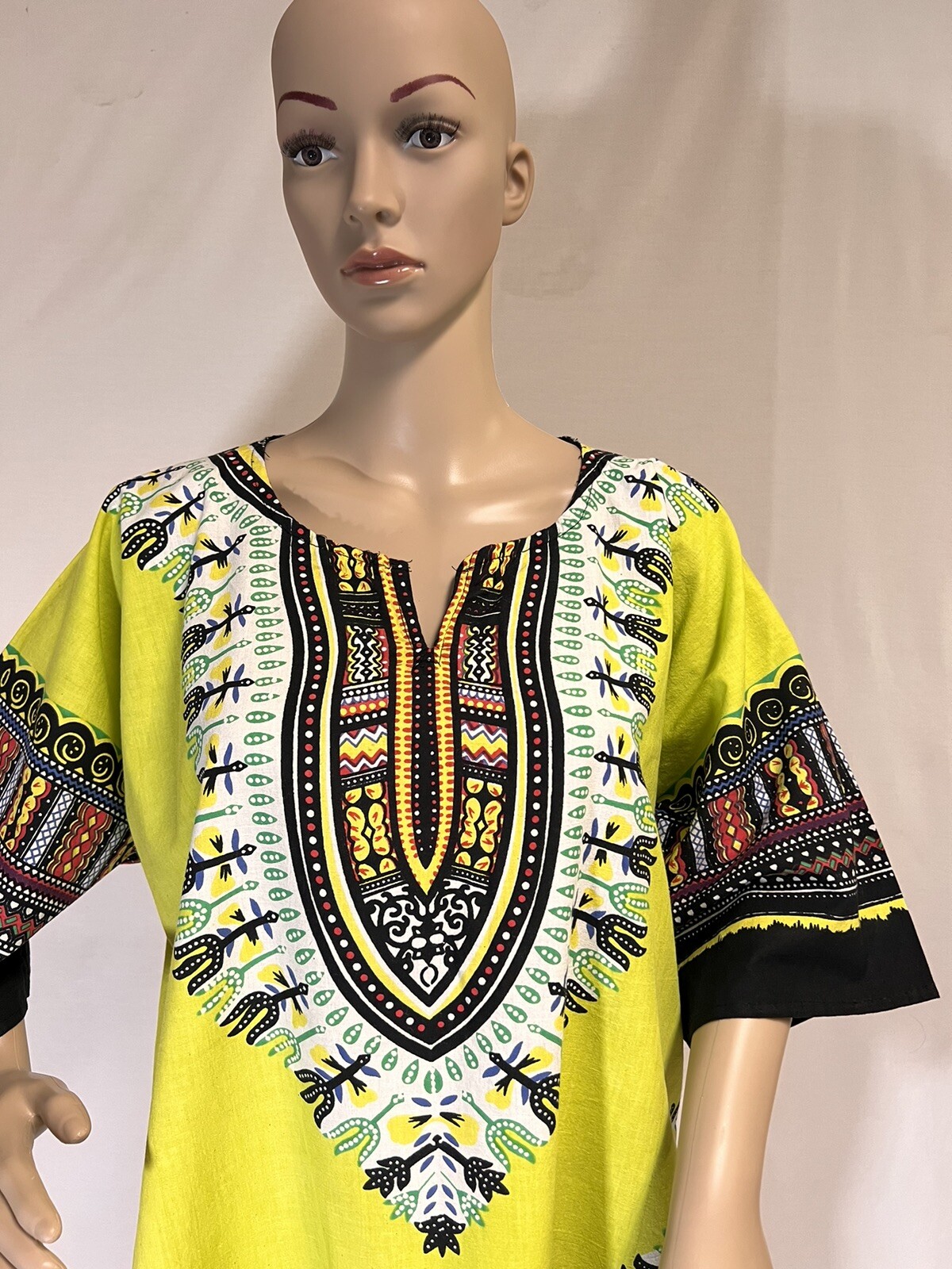 Dupsie’s Green/Multicolor African Print unisex Dashiki Shirt, New, Size Small.
