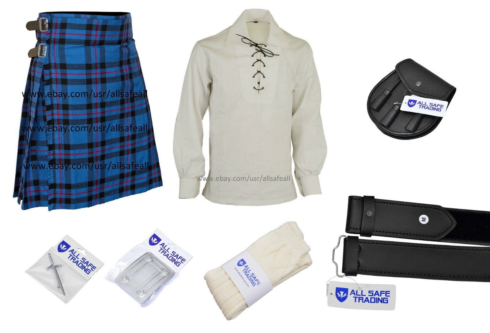 Men Scottish 9 Pieces 8 Yards Kilt Outfit with Sporran, Elliot Modern Tartan