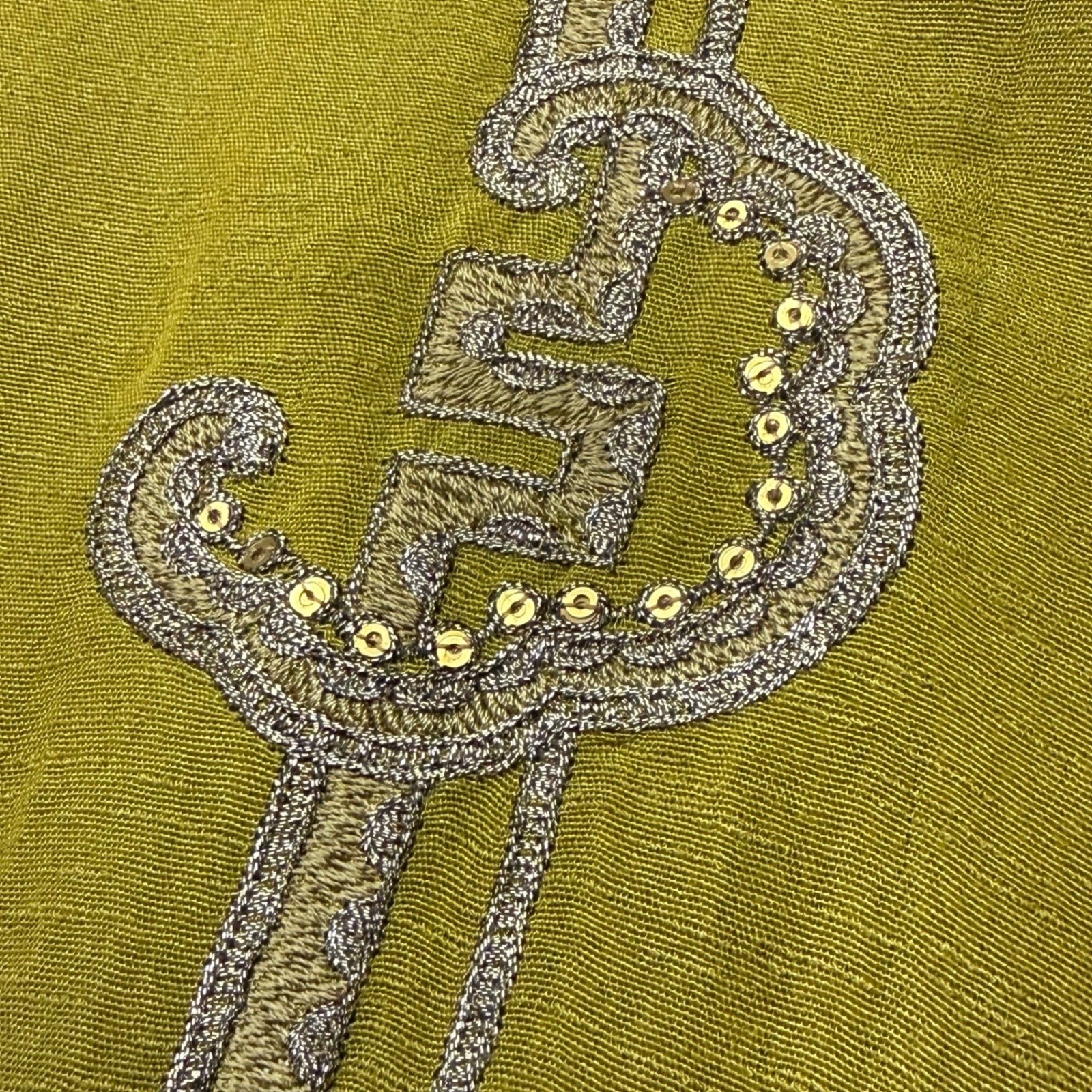Maria B Olive Green Embroidered Kurta Tunic Women Medium Floral Sequin Lace Trim