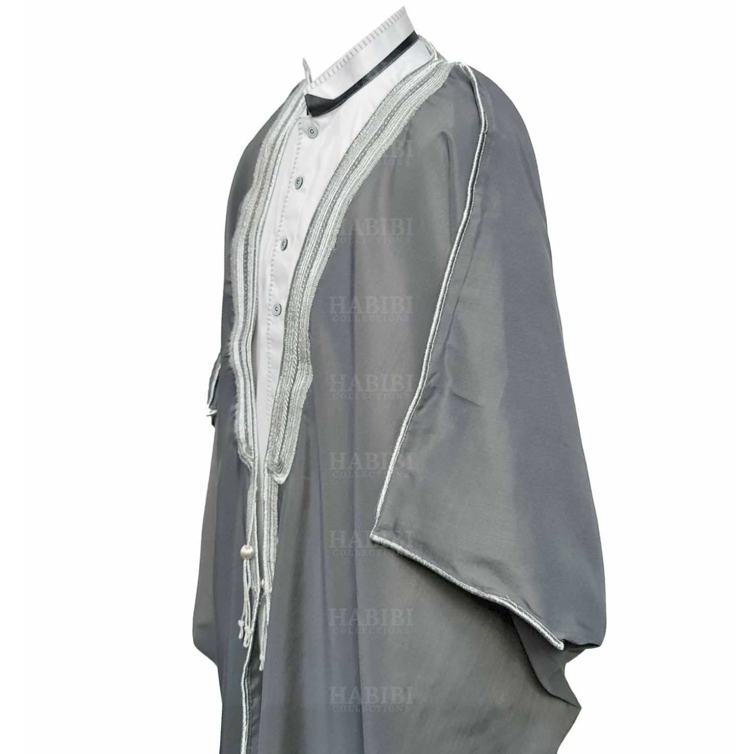 Men’s PREMIUM 3 Quarter Sleeve Arabian Bisht Grey Silver Cloak Arab Dress Tho