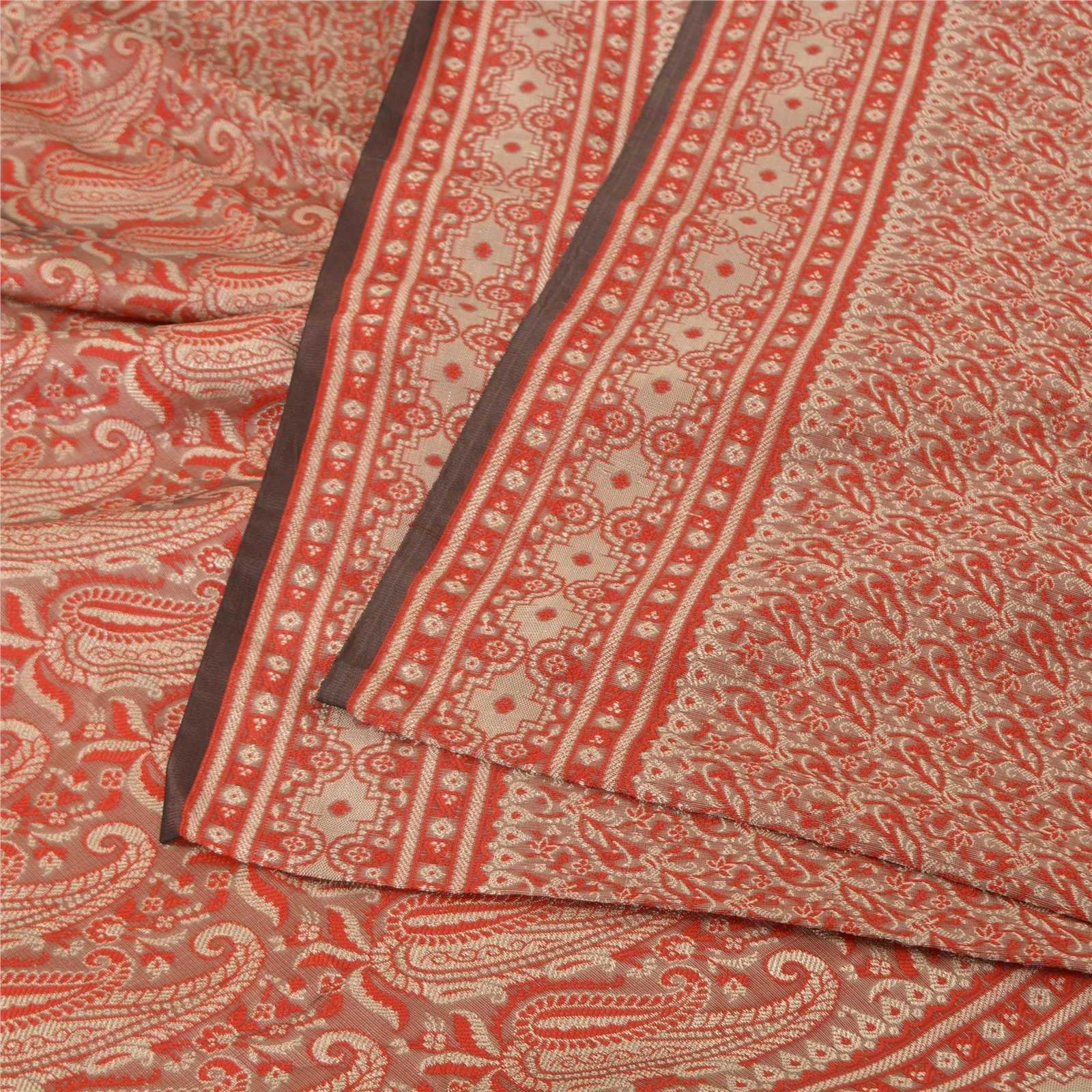 Sanskriti Vintage Red Sarees Blend Silk Brocade Banarasi Woven Fabric Craft Sari