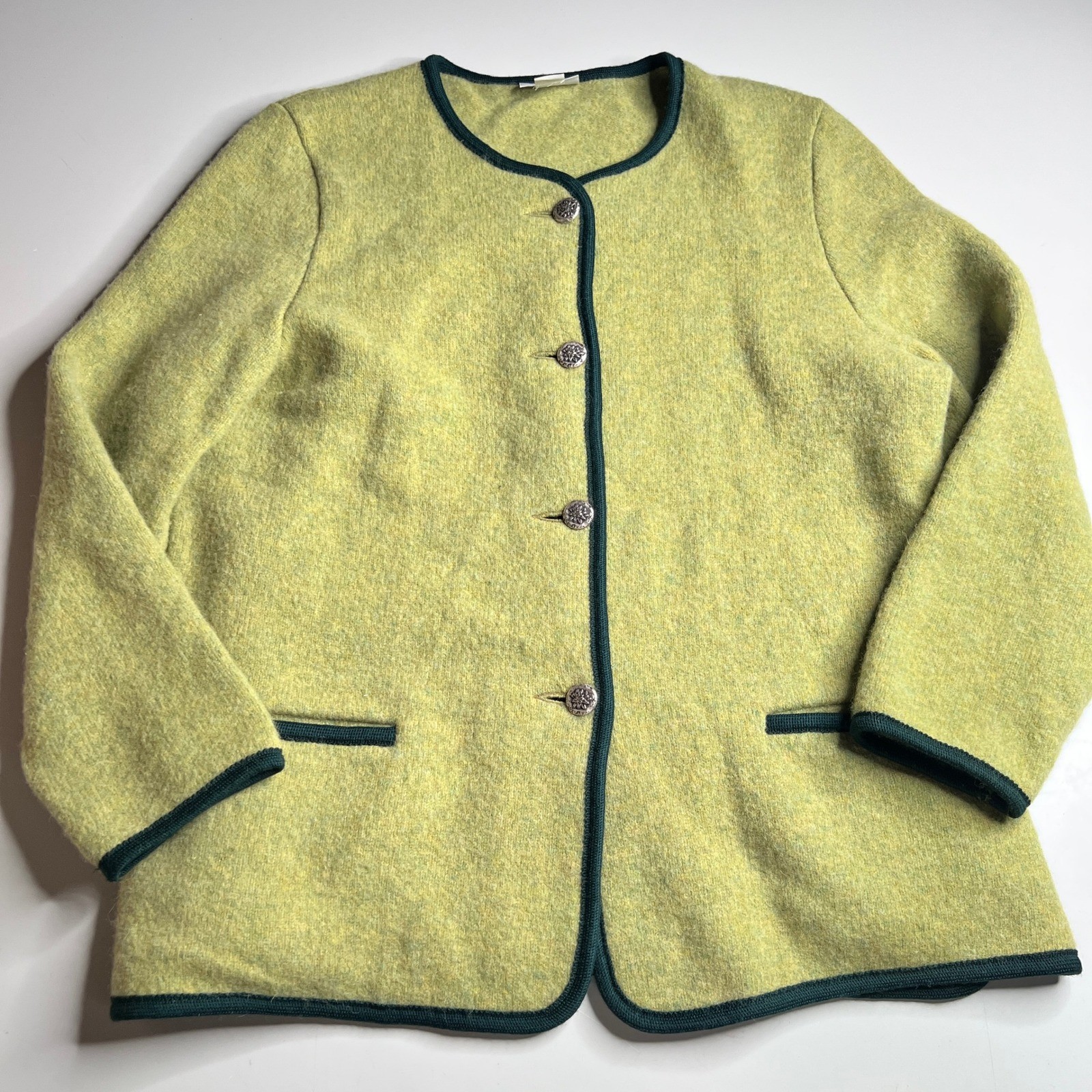 Wesenjak Tirol Boiled Wool Jacket Womens 52 Green Made in Austria Cardigan