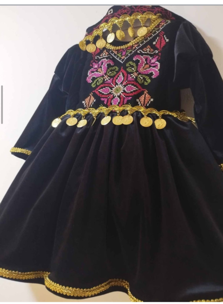 Authentic Palestinian Kids Thobe – Velvet Embroidery from Nablus – Girl’s Tradit