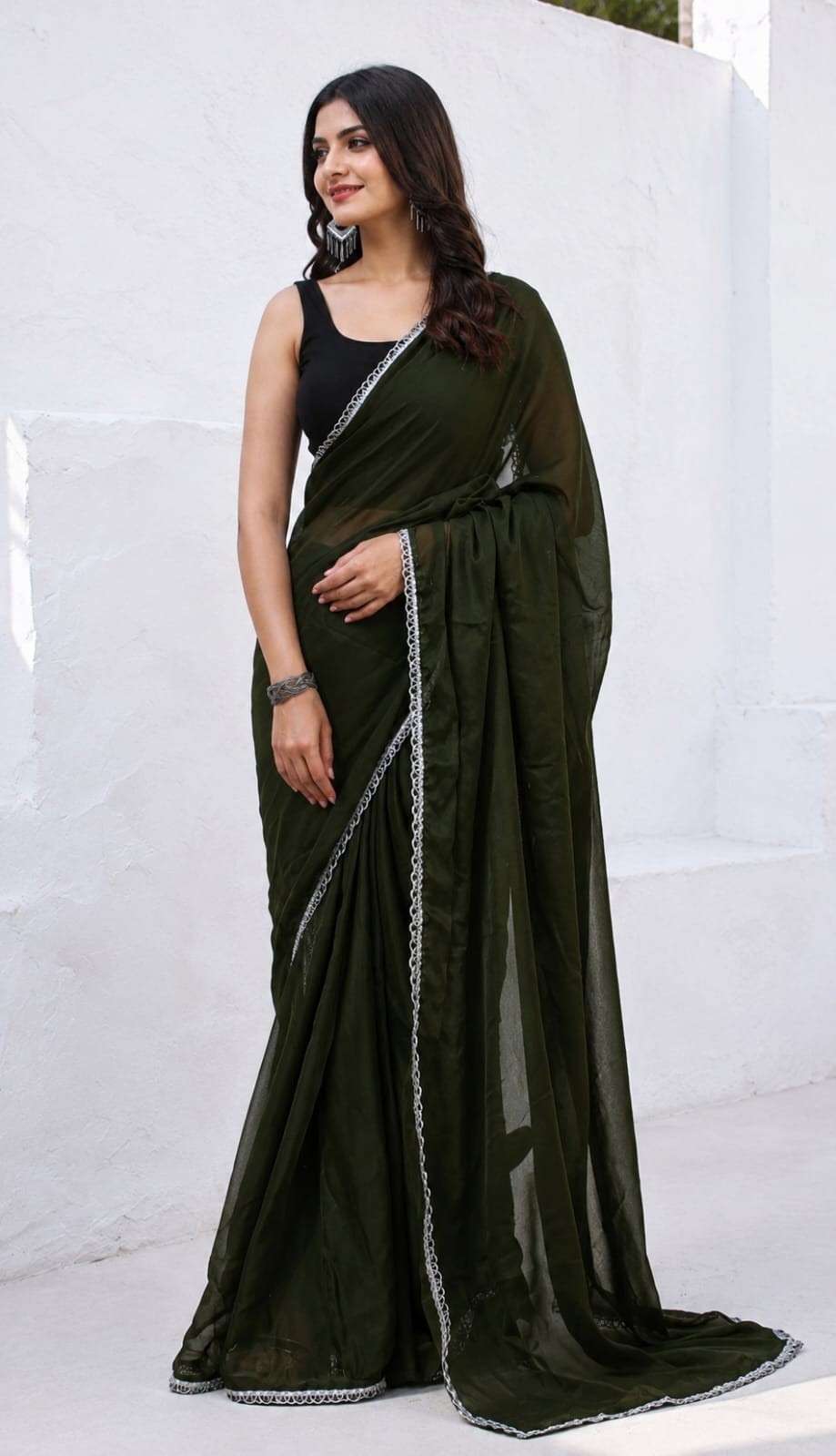 Women’s Designer Ready To Wear Saree Pre-Draped Georgette Party Wear Indian Sari